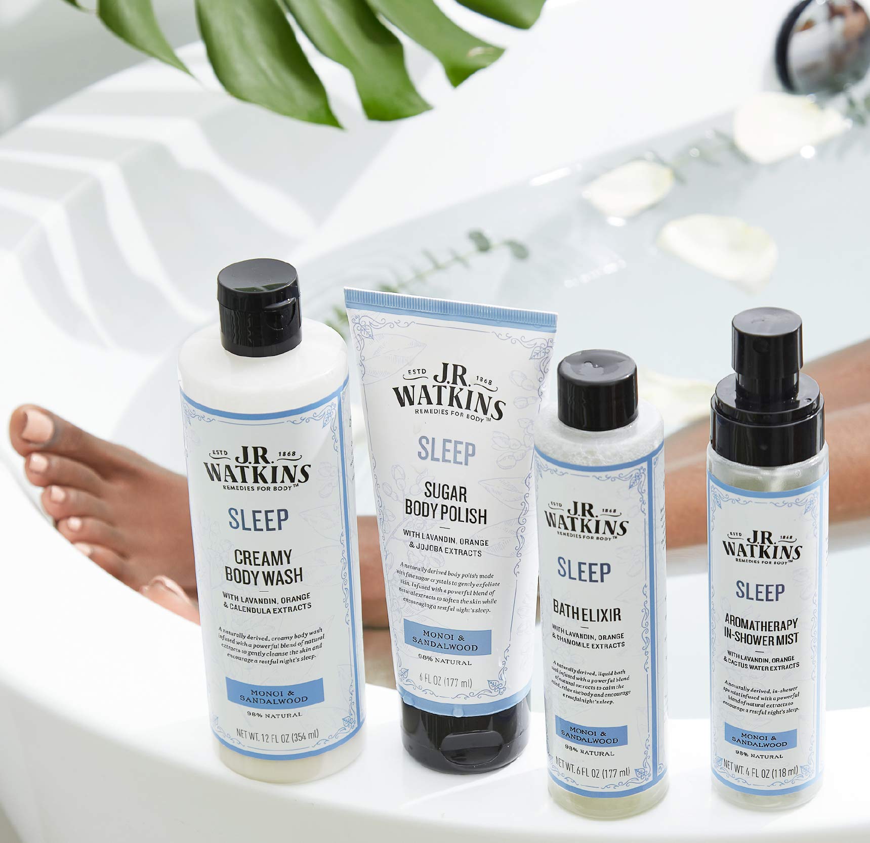 J.R. Watkins Sleep Creamy Moisturizing Body Wash, Cleanses & Encourages Restful Sleep, Natural Monoi & Sandalwood, 12 Oz