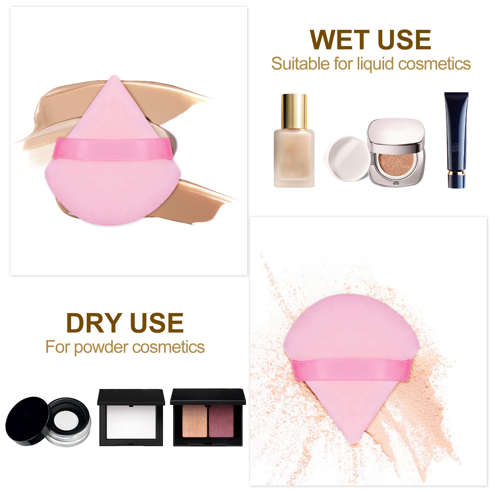 Flytianmy 16Pcs Triangle Powder Puffs, Face Makeup Puff For Body Loose Powder Beauty Makeup Tool Pink