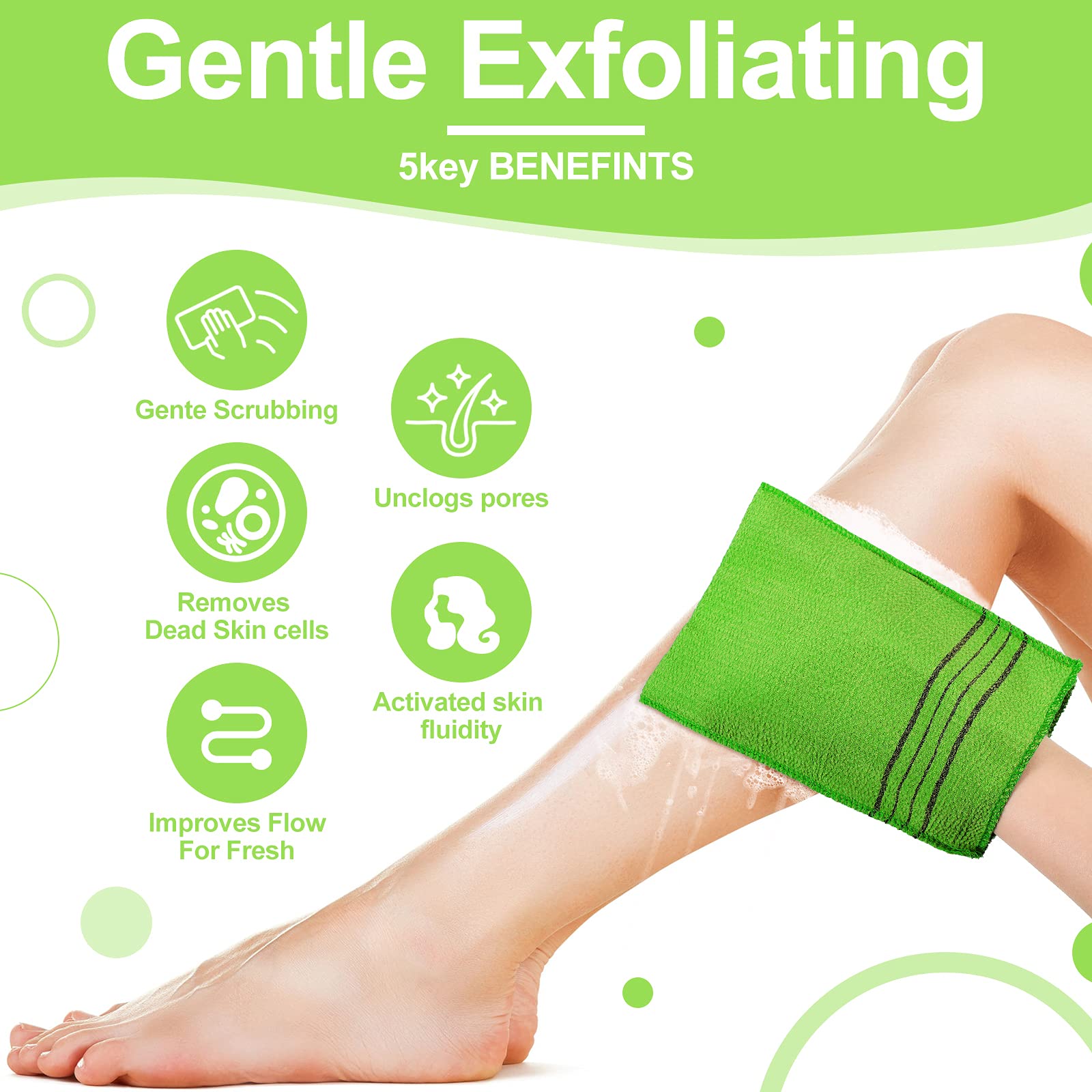 Tatuo 12-Pack Korean Exfoliating Mitts, Large Body Scrubber Gloves in Yellow, Green, Blue, Pink for Dead Skin Removal