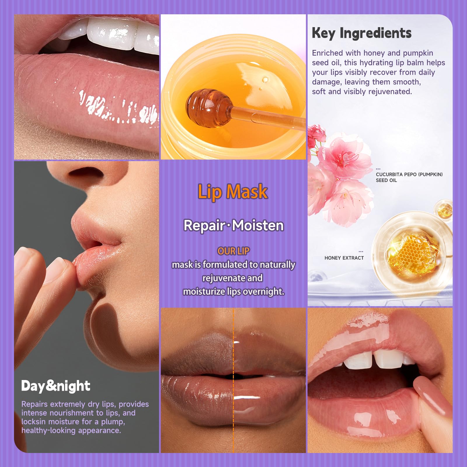 Tiejdhr Sakura Lip Mask Overnight, Fade Lip Lines Bee Lip Balm, Sakura| Night Repair Lip Sleeping Masks, Natural Lip Enhancer Ca