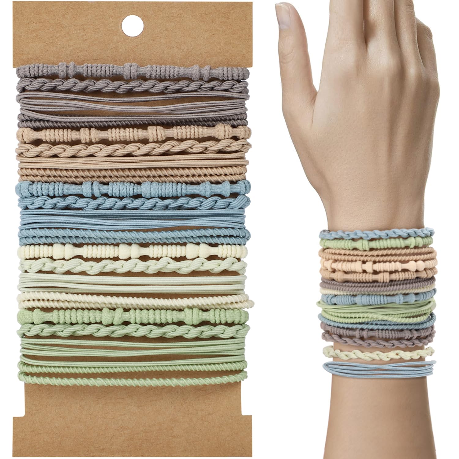 WantGor Hair Accessories Set - 20 PCS Hair Bands, 4 Styles Elastic Ponytail Holders, Bracelets, 2.36inch for Women Thick/Thin/Cu