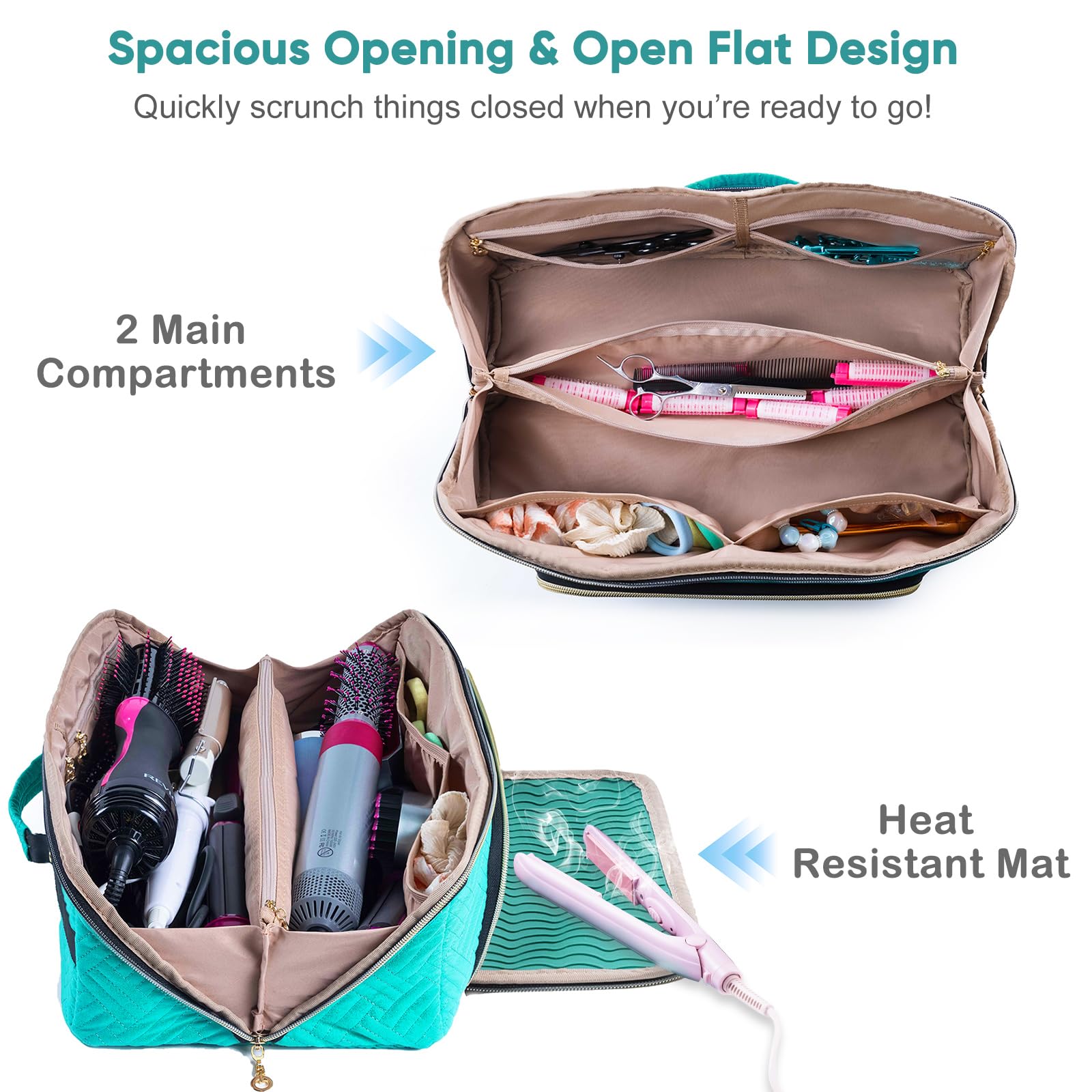 Elcupa Large Hair Tools Travel Bag With Iron Mat - 2In1 Hair Tools Organizer For Hair Dryer Brush, Flat Irons, Straighteners, Cu