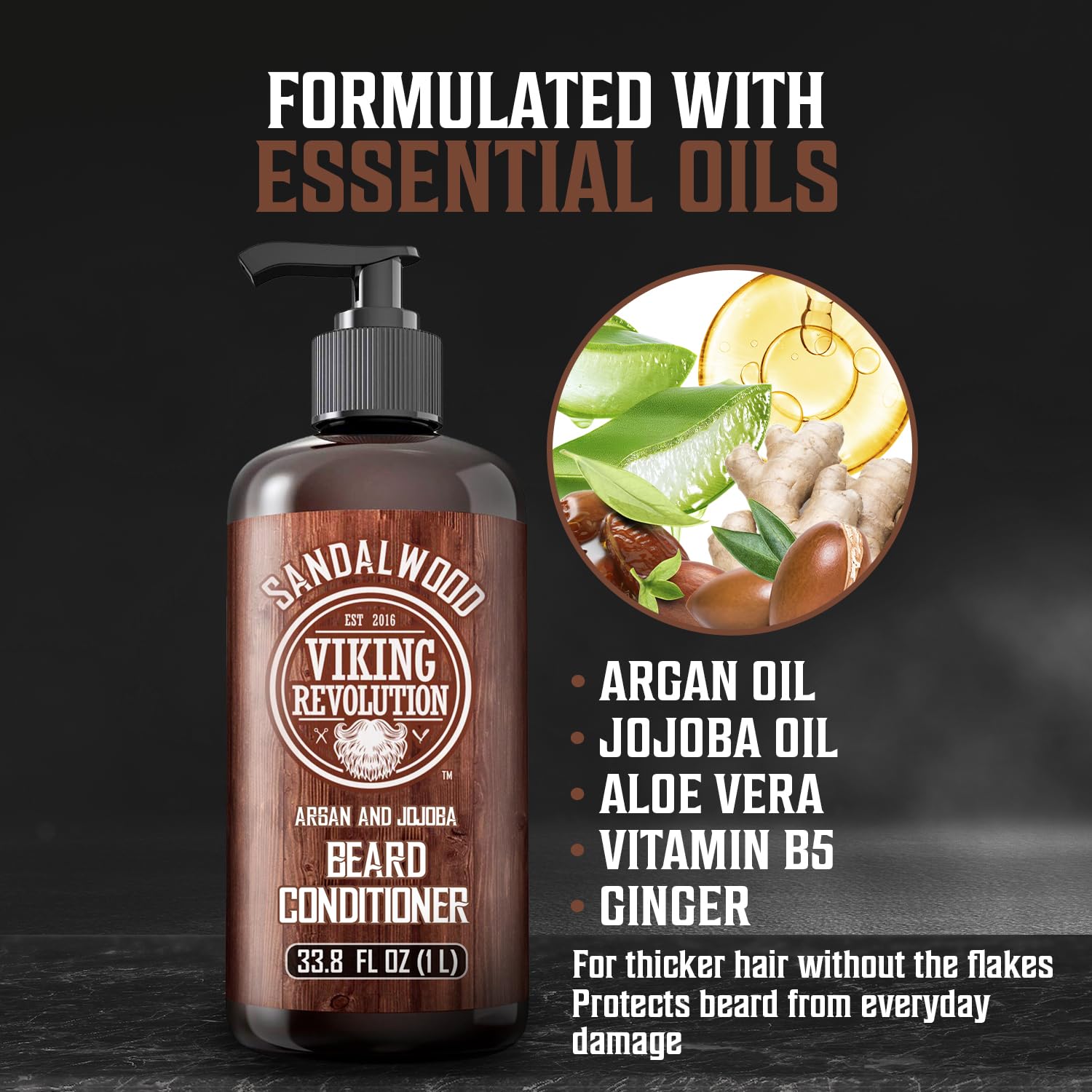Viking Revolution Sandalwood Beard Conditioner For Men With Argan Oil And Jojoba Oil - Beard Softener And Strengthener Natural B