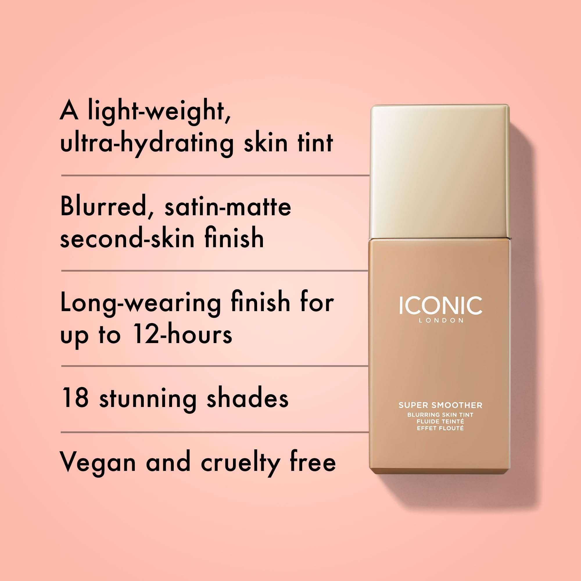 Iconic London Super Smoother Blurring Skin Tint | Light To Medium Coverage, Hydrating, Ultra-Lightweight Tinted Moisturizer, Cru