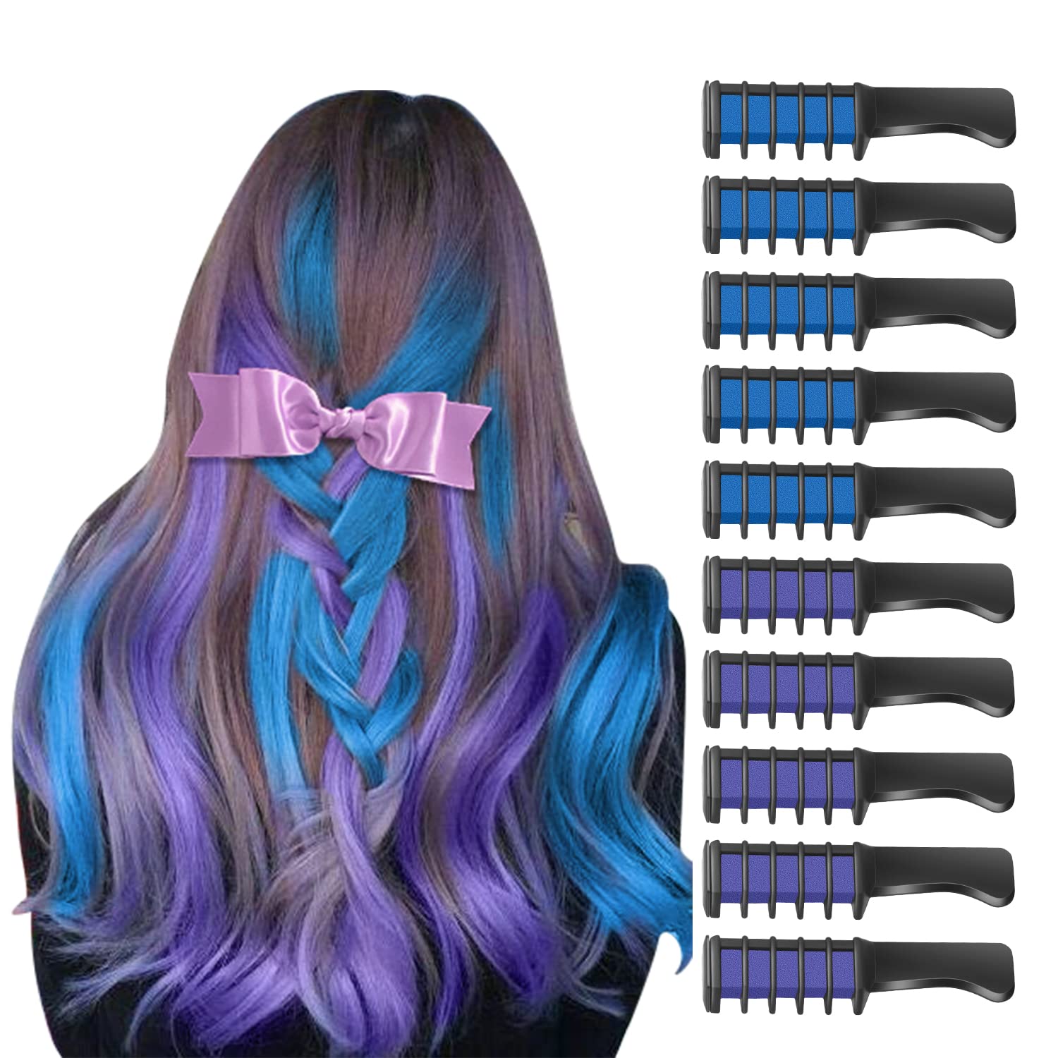 MSDADA Blue and Purple Hair Chalk for Girls-New Hair Chalk Comb Temporary Bright Washable Hair Color Dye for Kids-Girls Toys Gif