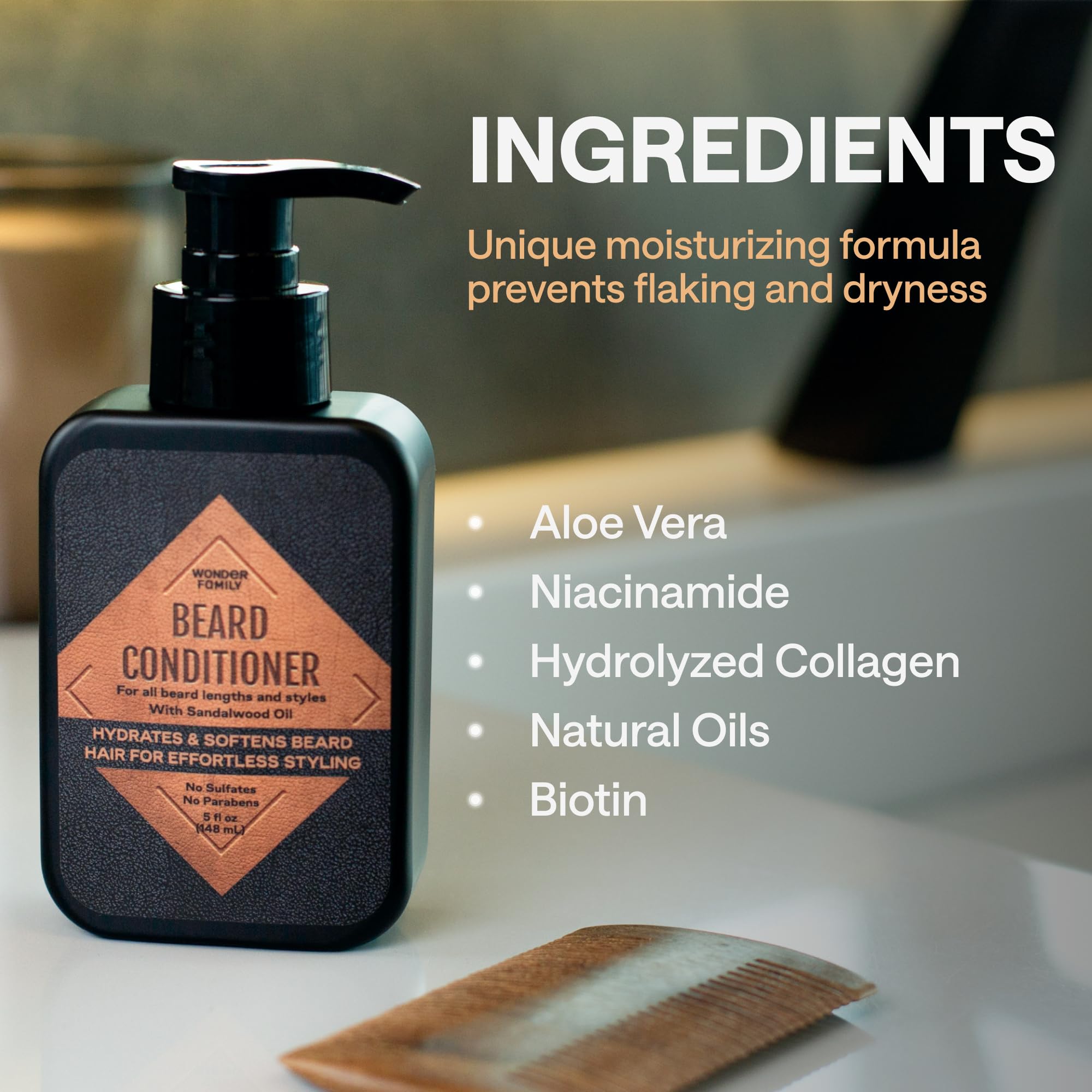Wonder Family Beard Conditioner For Men - Conditioner Men Beard Softener For Men - Part Of A Beard Care Kit For Men Along With B