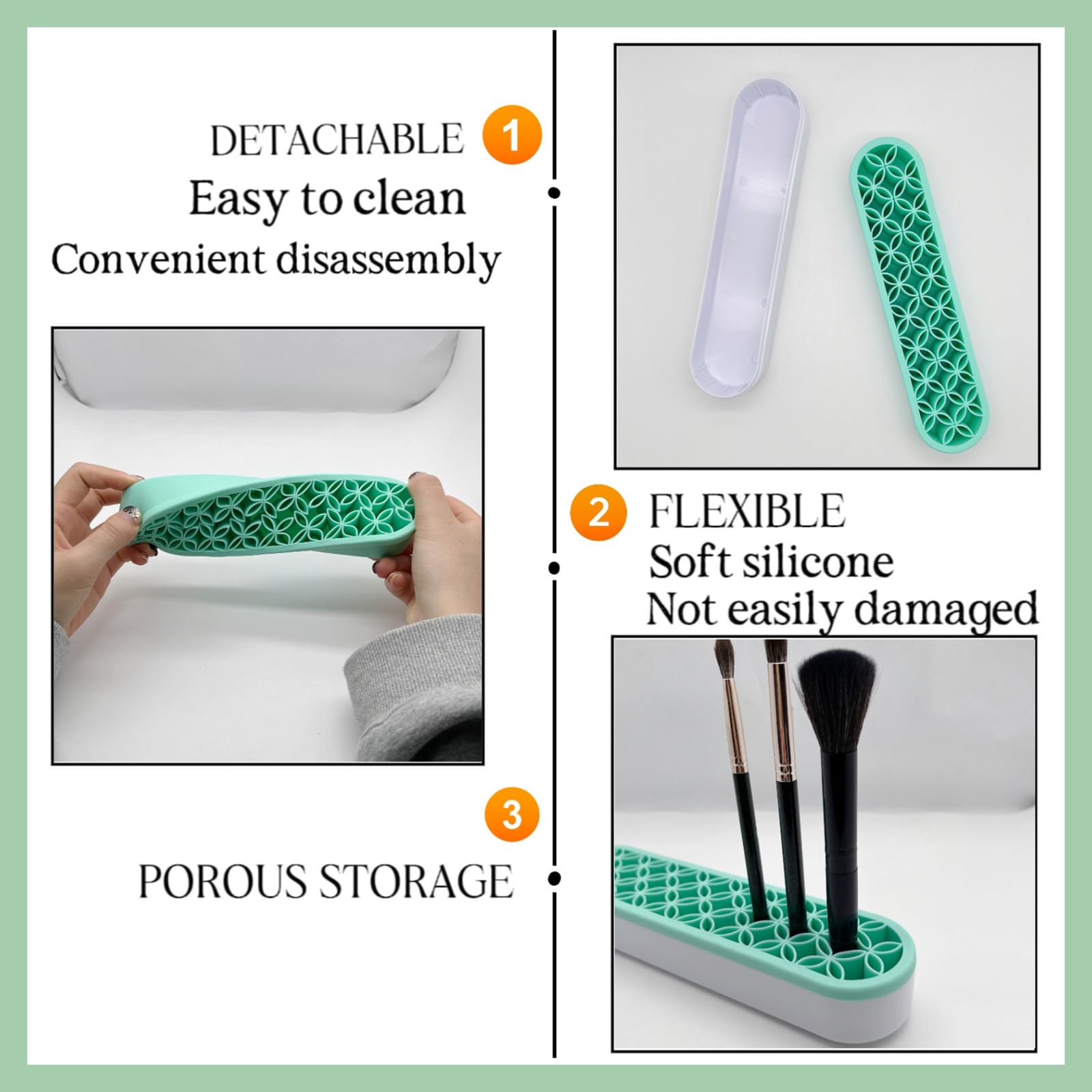 Tang Song 2 Pcs Silicone Make Up Brush Holder Cosmetic Storage Box Desktop Organizers (Green)