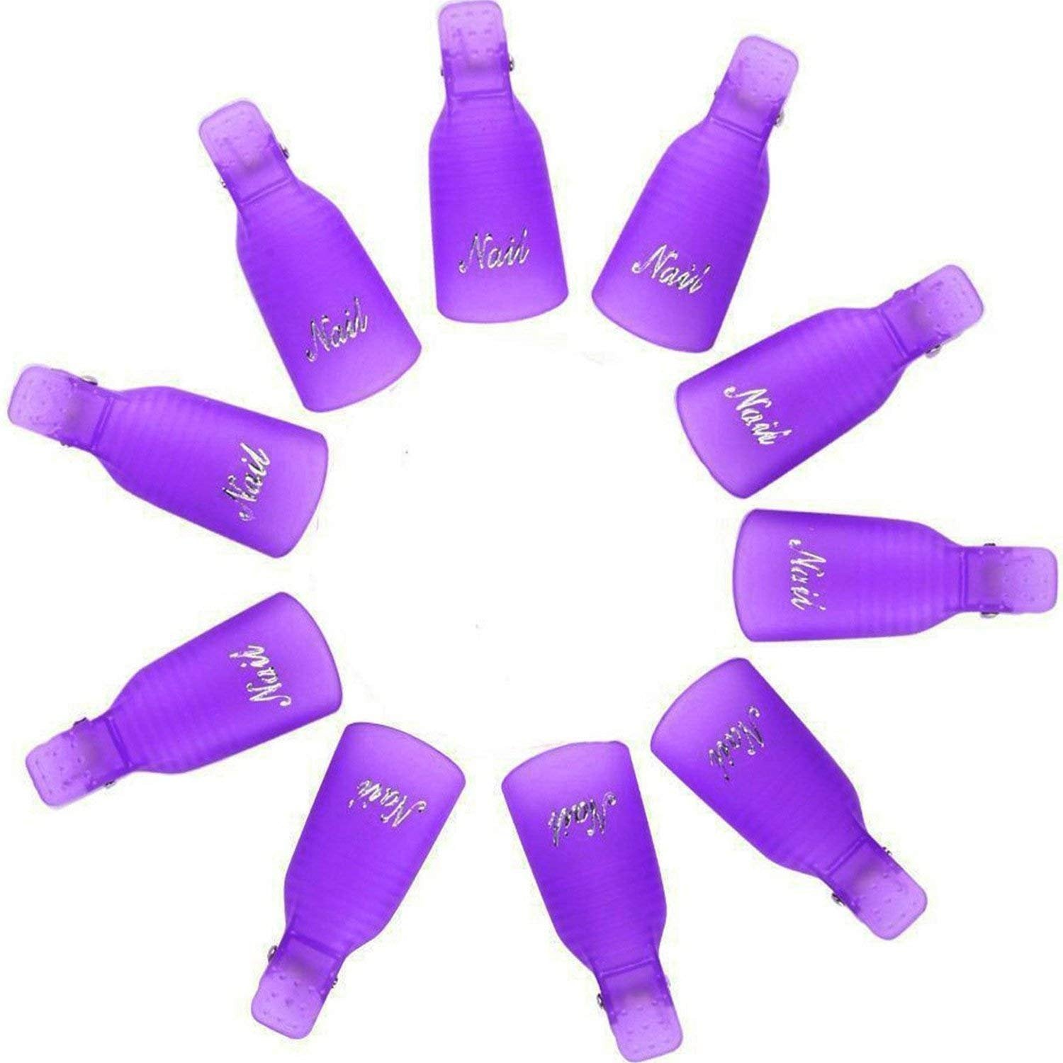 Himo 10Pc Plastic Acrylic Nail Art Soak Off Cap Clip Uv Gel Polish Remover Wrap Tool (Purple)