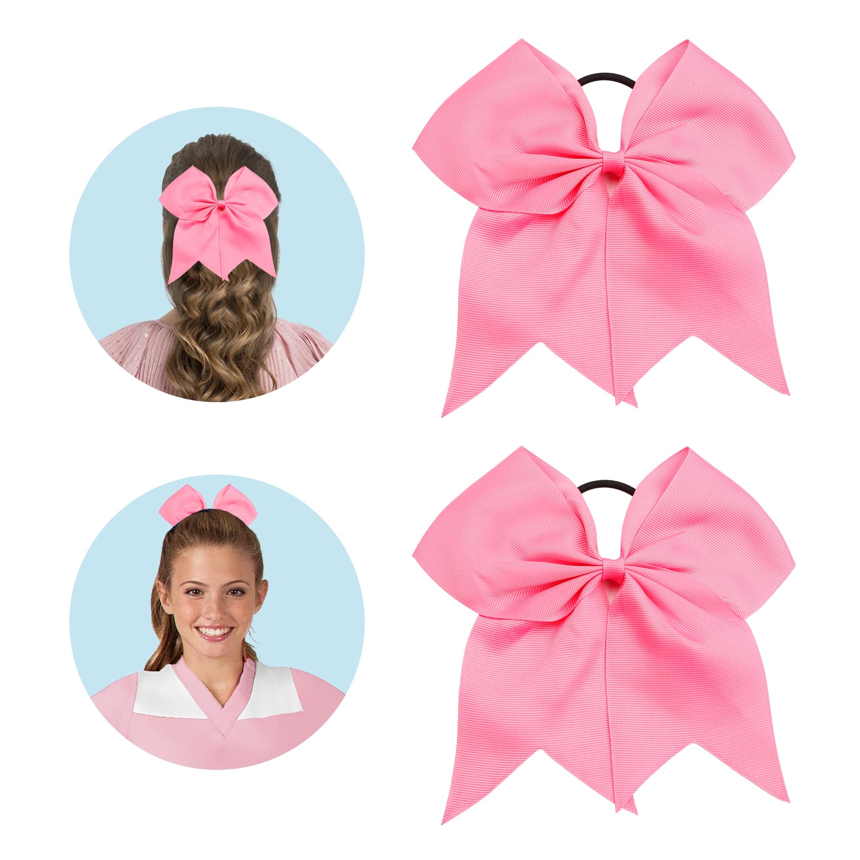 Large Pink Cheer Bows - Cheerleaders Hair Accessories, Softball Elastic Ponytail Holders for Teen Girls, College Sports, School 