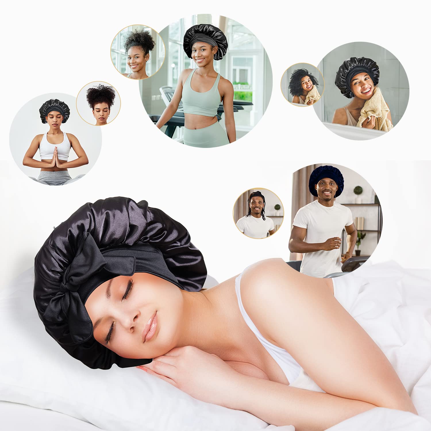 BONNET QUEEN Silk Bonnet for Sleeping Women Hair Bonnet REVERSIBLE Double Layer Satin Bonnet Tie Bonnet Sleep Satin Hair Wrap Ni