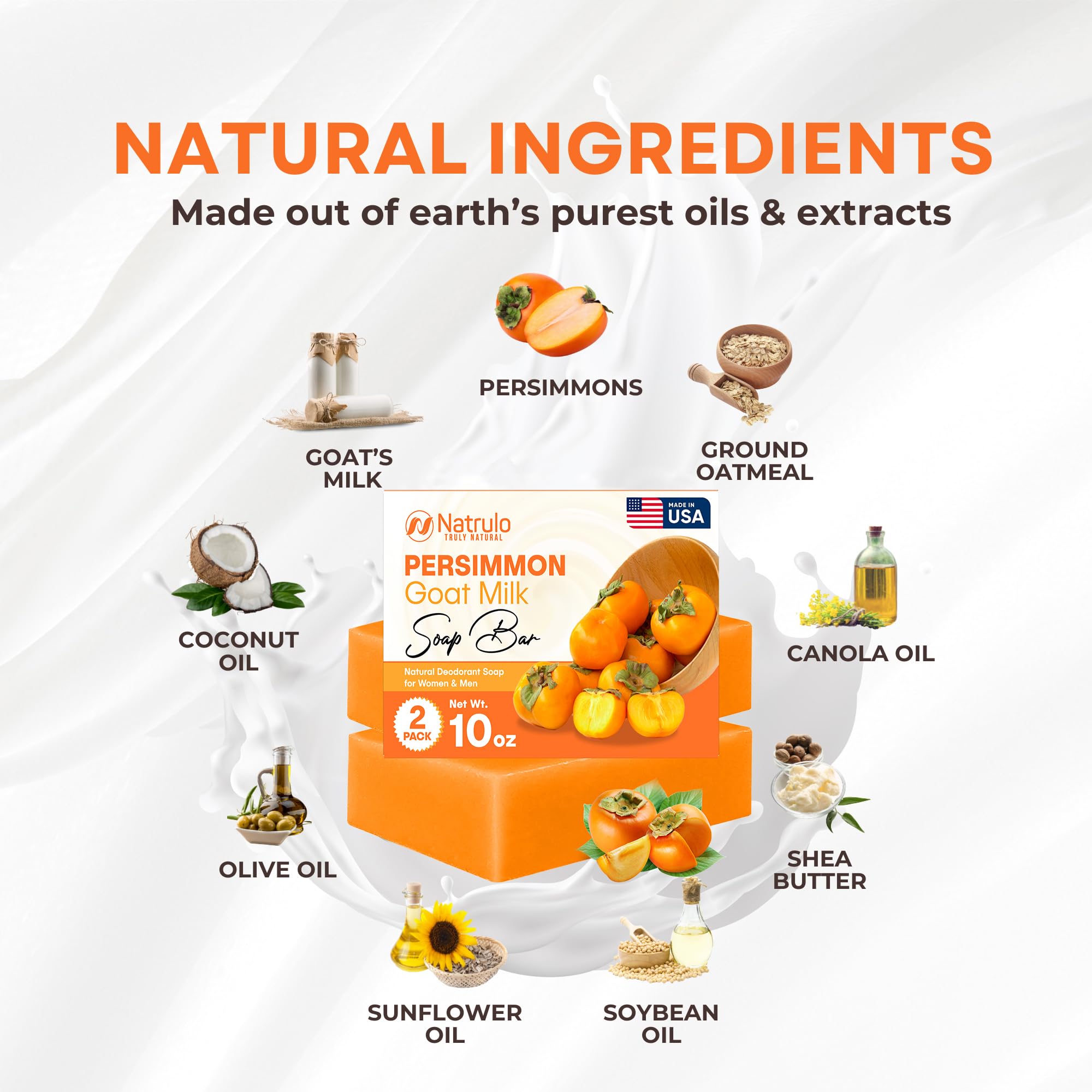 Natrulo Persimmon Soap Bar ?oz Deodorizing Body Wash with Goat Milk for Odor Control & Skin Brightening ?atural Soap for Men & Women