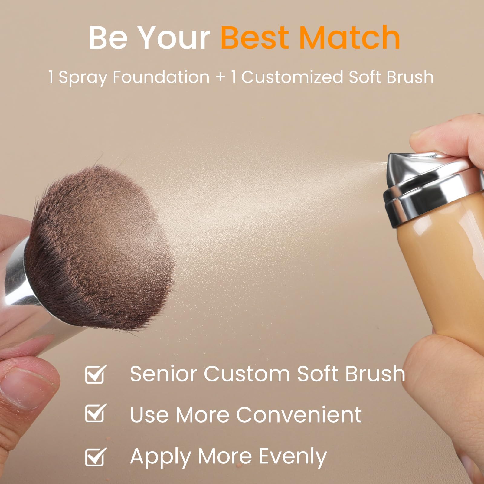 Tosouatop Warm Peach Airbrush Foundation Set With Soft Makeup Brush, Lightweight, Long Lasting, Oil Control, Full Coverage For A