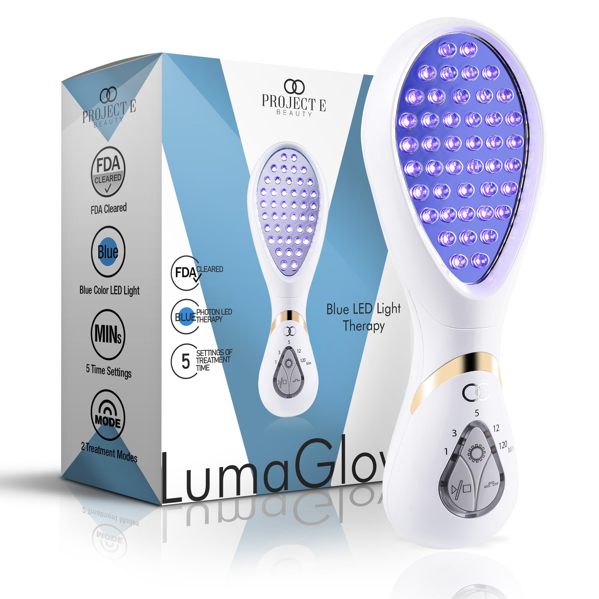 LumaGlow Blue LED Light Therapy by Project E Beauty | Anti Acne | Pimple & Blemish Solution | Skincare Routine for Oily Skin | H