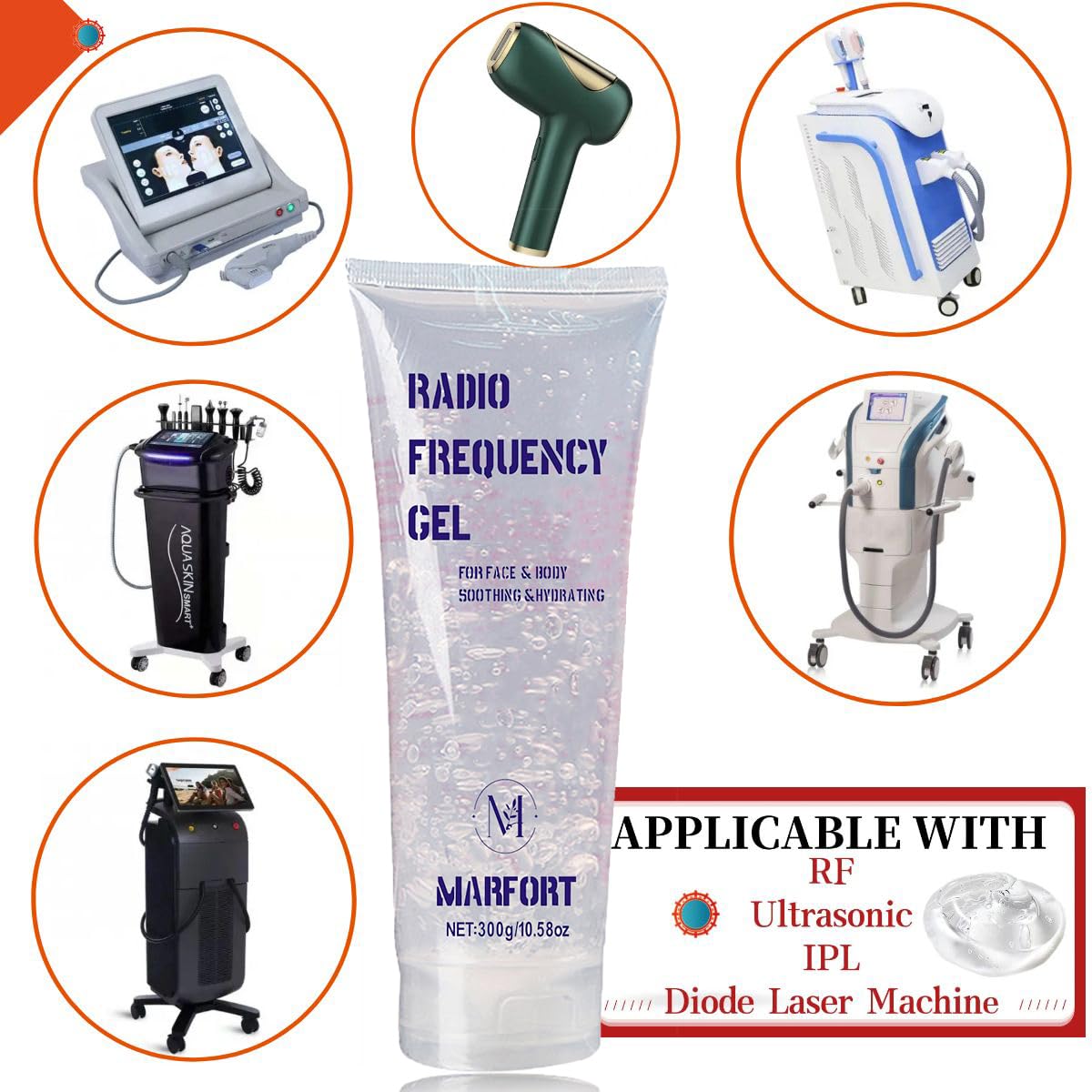 Marfort Cooling & Lubrication Gel Combination With Laser Hair Removal Device And Radio Frequency Rf Beauty Facial Machine Or Mic