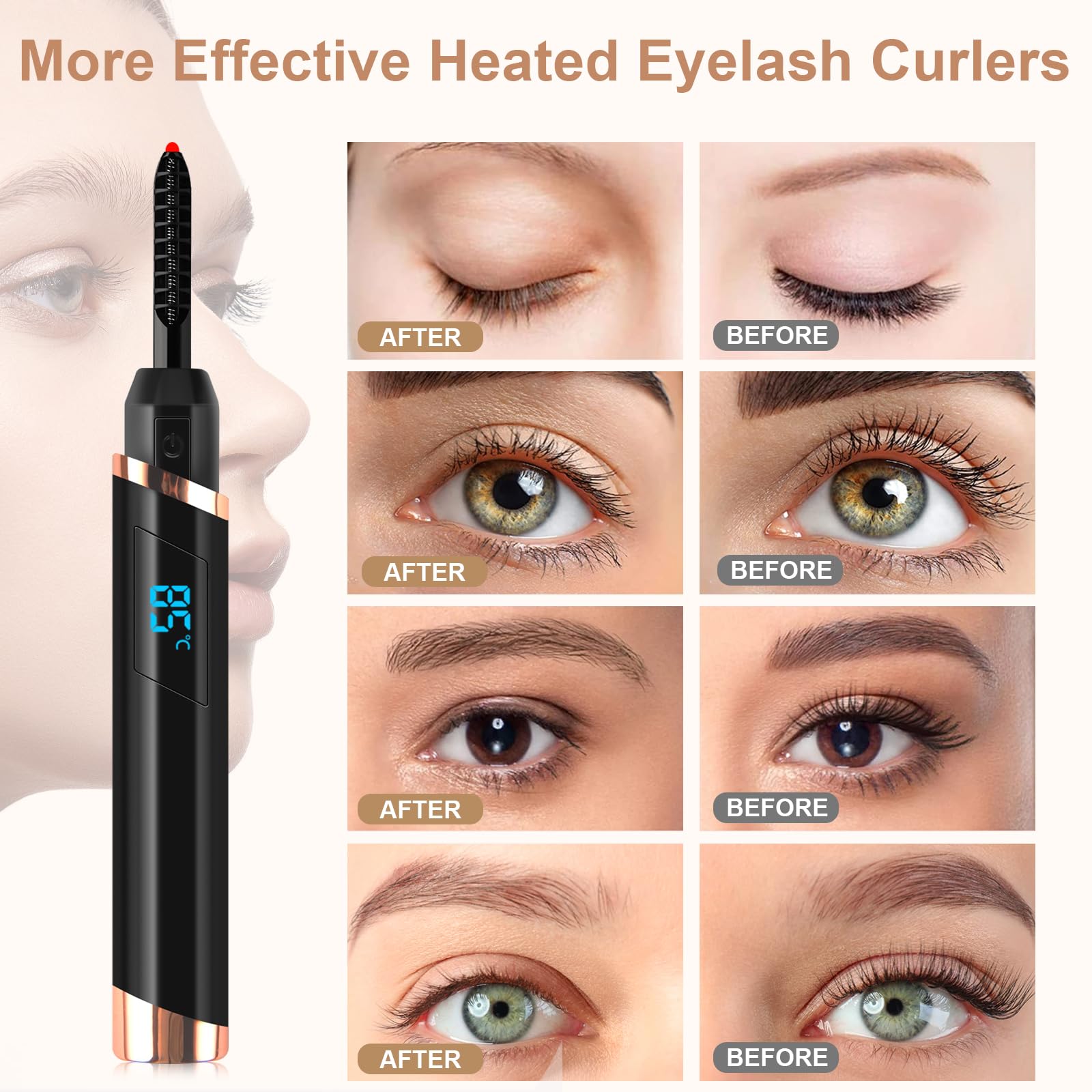 Dust2Oasis Heated Eyelash Curlers, Electric Eyelash Curlers, Rechargeable Lash Curler With Eyelash Comb For Makeup Natural Curli