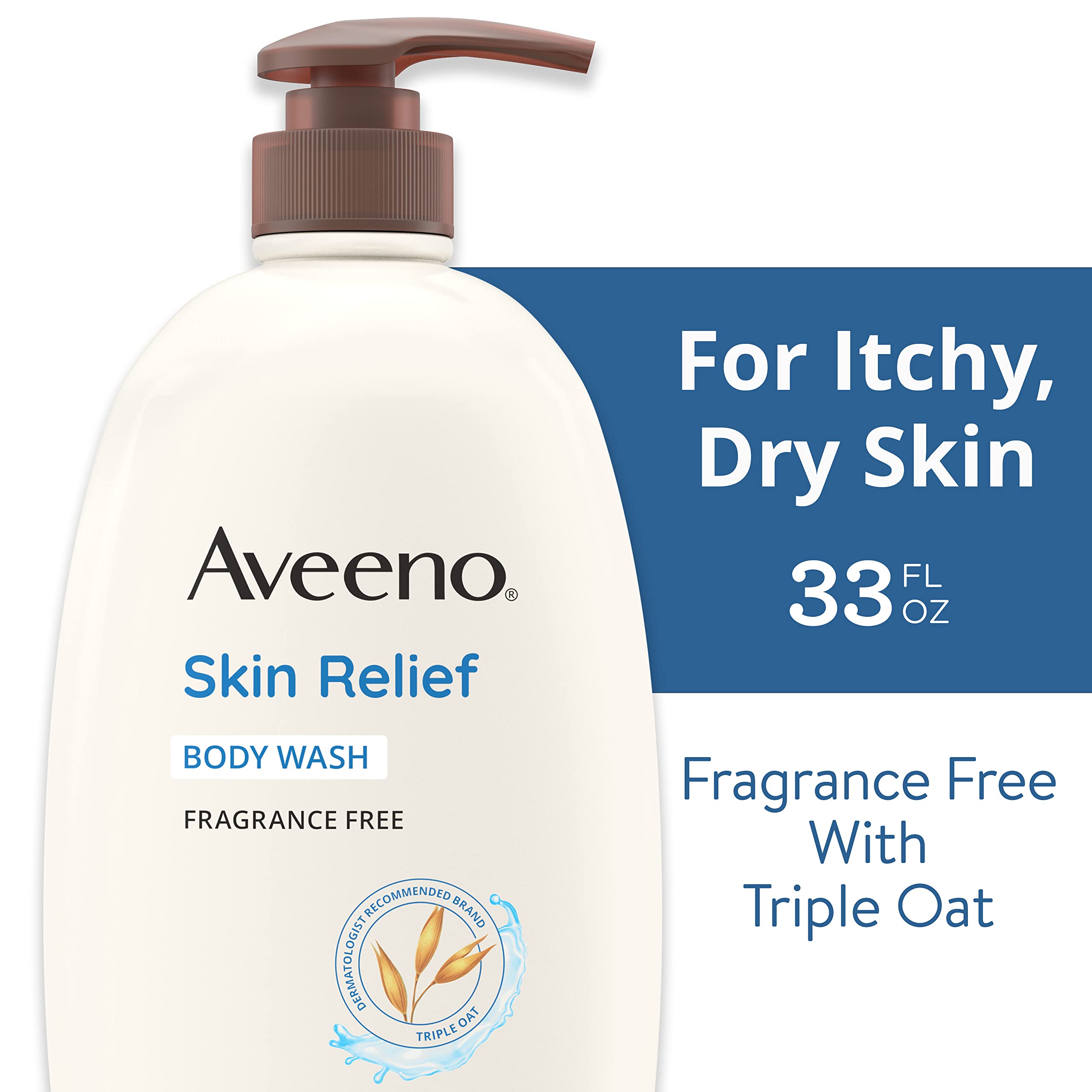 Aveeno Skin Relief Body Wash With Triple Oat Formula Soothes Itchy And Dry Skin, Fragrance Free Body Wash For Sensitive Skin, 33