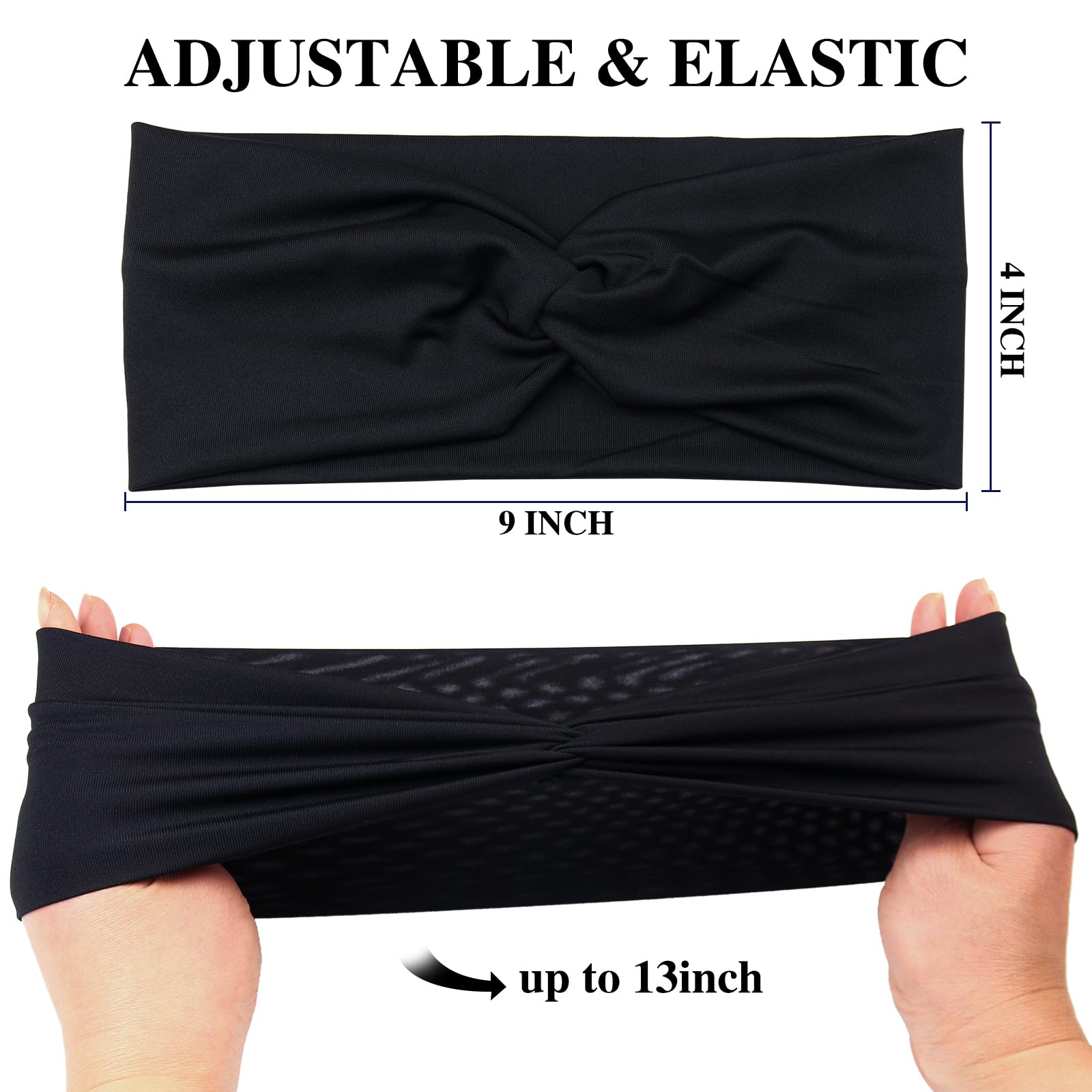 Yeshan Black Headbands For Women No Slip Wide Stretchy Headbands Twist Knotted Headbands Yoga Workout Sport Hair Bands,Pack Of 1