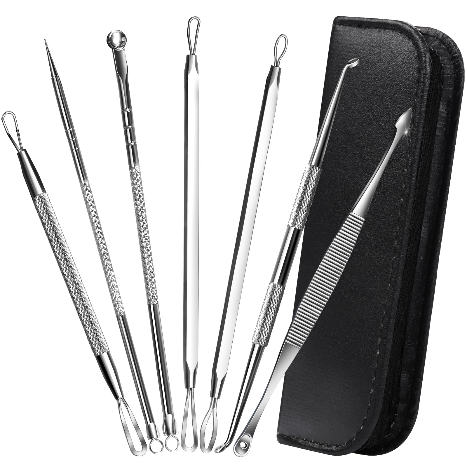 Teenitor 7-Piece Pimple Popper Tool Kit - Blackhead Remover & Comedone Extractor for Acne Treatment, Silver Finish