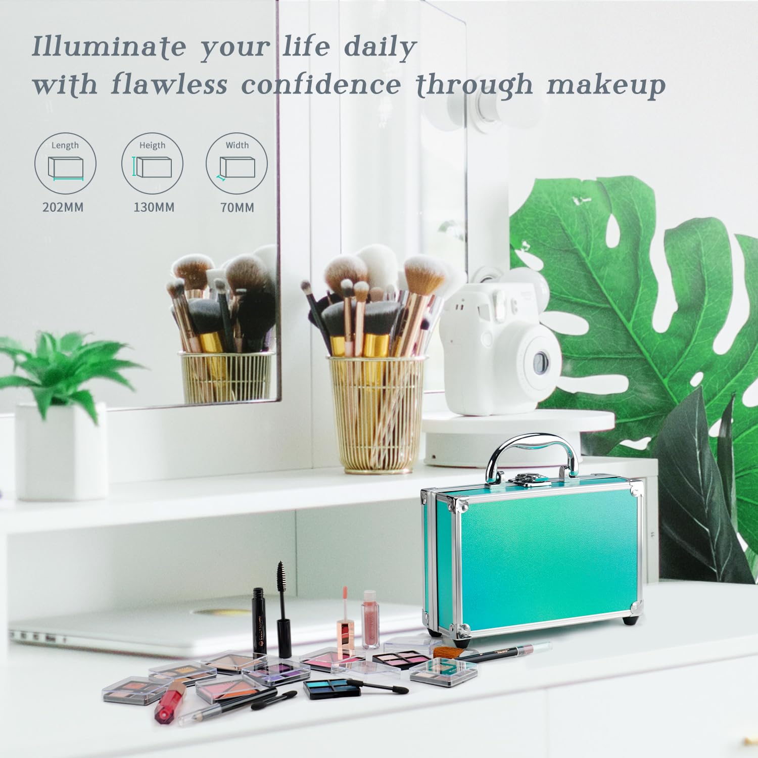 Color Nymph Beginner Makeup Kit For Teens With The Small Cosmetic Train Case Included 24-Colors Eyeshadow Palette Blushes Bronze