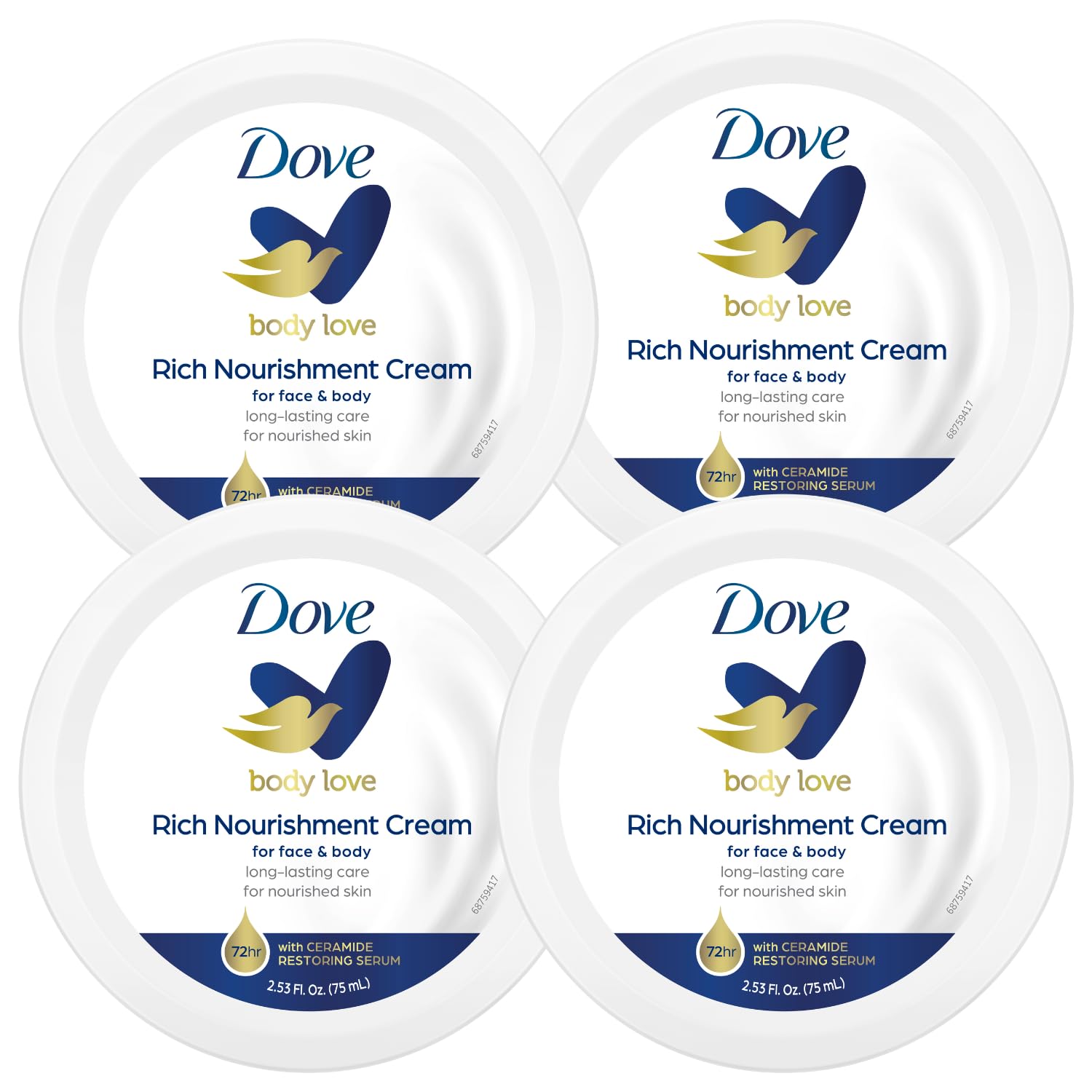 Dove Nourishing Body Care, Face, Hand, and Body Rich Nourishment Cream for Extra Dry Skin with 48-Hour Moisturization, 4-Pack, 2