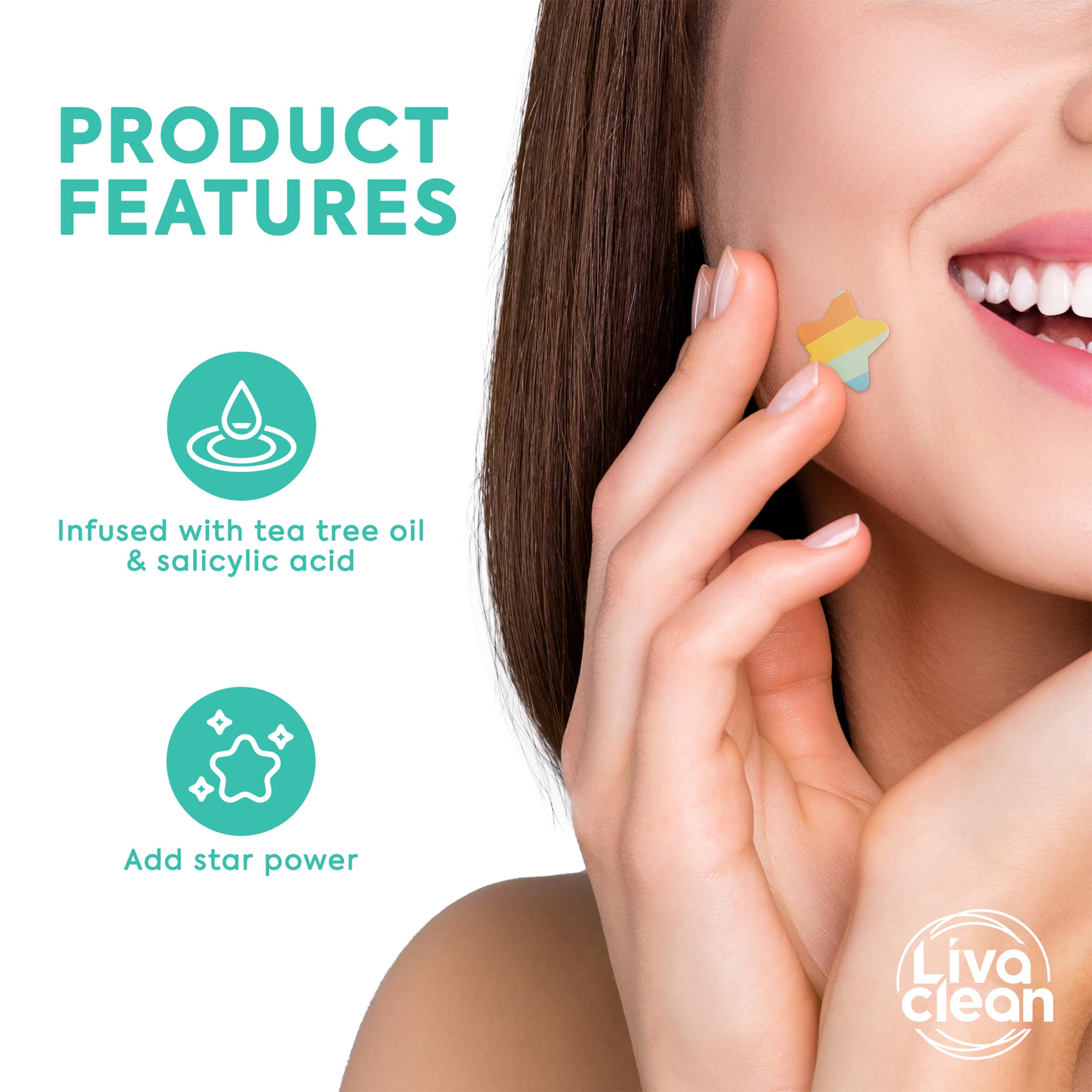 Livaclean 240 Ct Rainbow Superstar Acne Patches W/Salicylic Acid & Tea Tree, Rainbow Star Patch Star Pimple Patch Pimple Patches