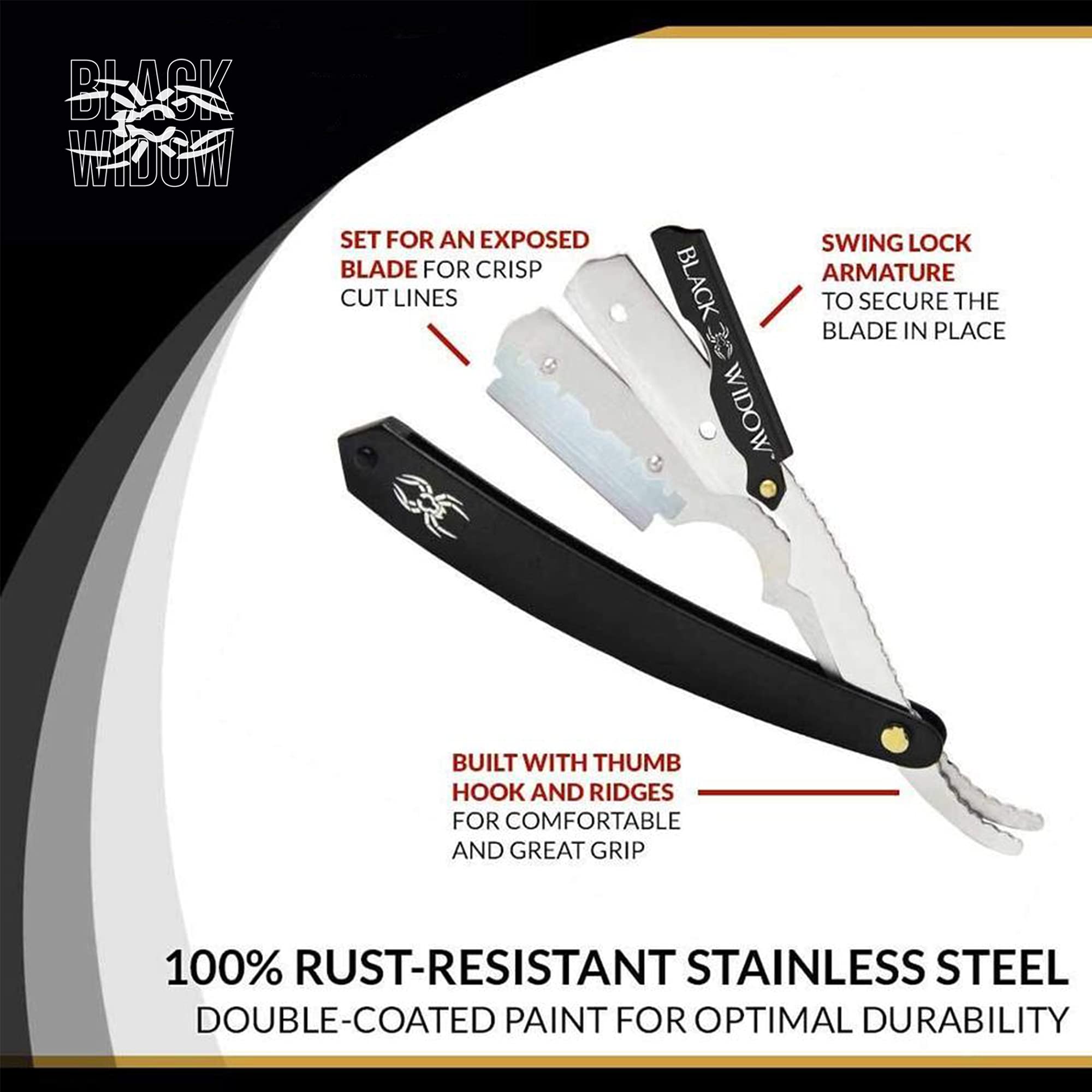 Barber Straight Razor, Professional Edge Razor - Barber Razor Compatible With Straight Razor Edge For Barber, Black Chrome By Bl