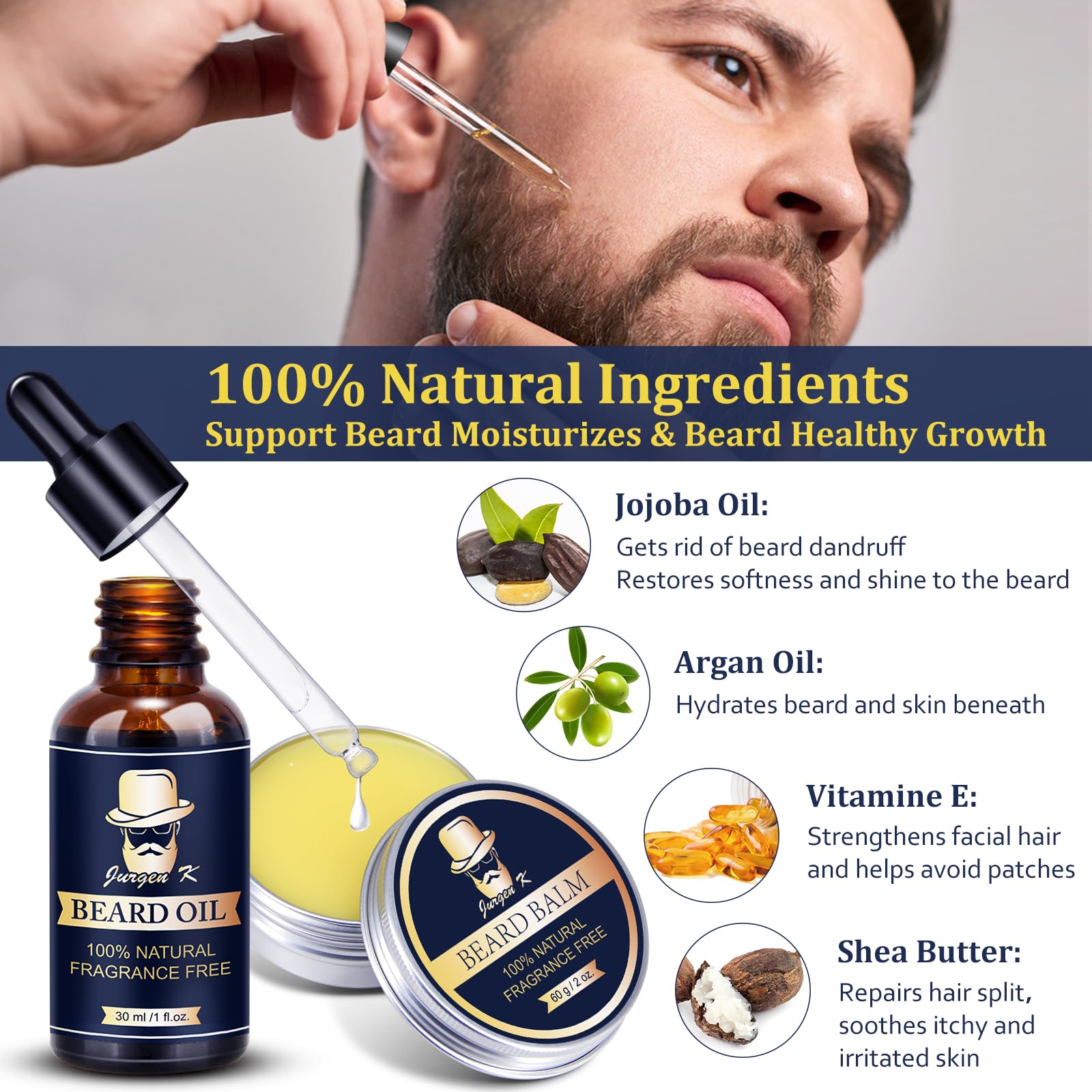 Gifts For Men, Beard Kit With Beard Oil, Balm, Brush, Comb, Birthday & Christmas Gifts For Dad, Husband, Boyfriend, Brother, Son