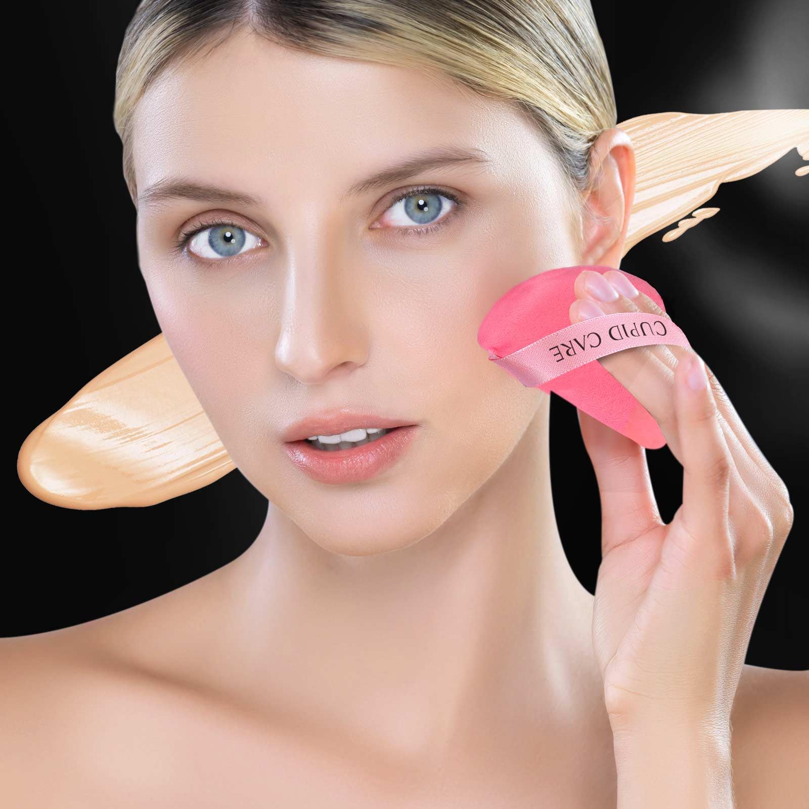Cupid Care 6 Pcs Powder Puff With 2 Travel Cases, Setting Powder Puffs For Face Powder And Foundation, Velour Makeup Puff For Lo