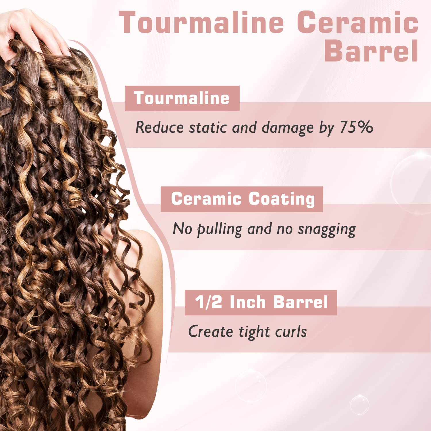 1/2 Inch Curling Iron For Short Hair, Dual Voltage Hair Curling Iron Ceramic, Professiona Curling Wand Tourmaline(Rose Gold)