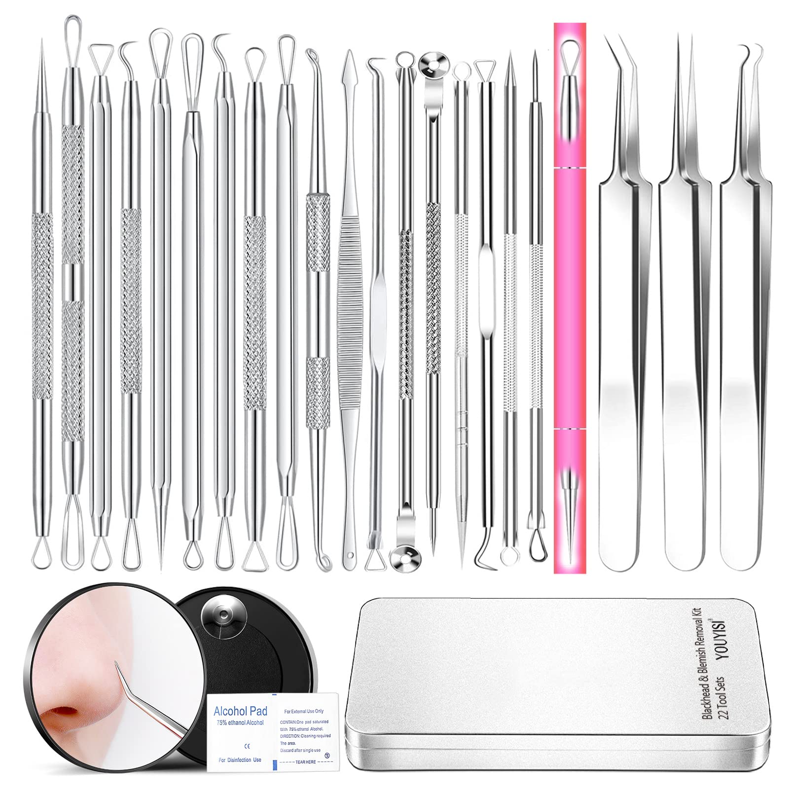 2023 Professional Pimple Popper Tool Kit - 22 Pcs Blackhead Remover Tools For Acne And Zit Popping Comedone Extractor