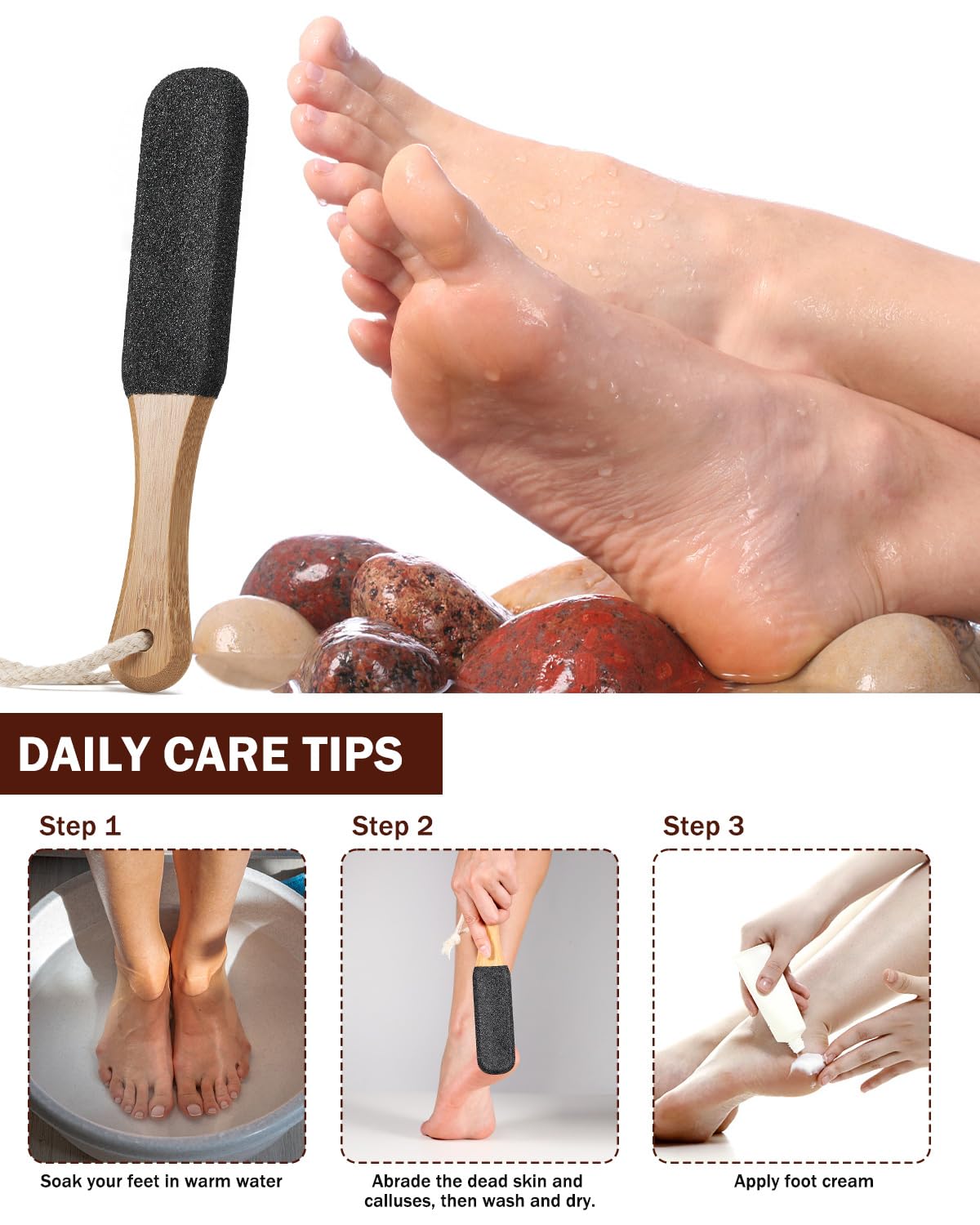 Bezox Foot Pumice Stone Pedicure File(1 Pcs) - Wooden Handle Foot File Callus Remover For Smoother Feet And Hands - Foot Scrubbe