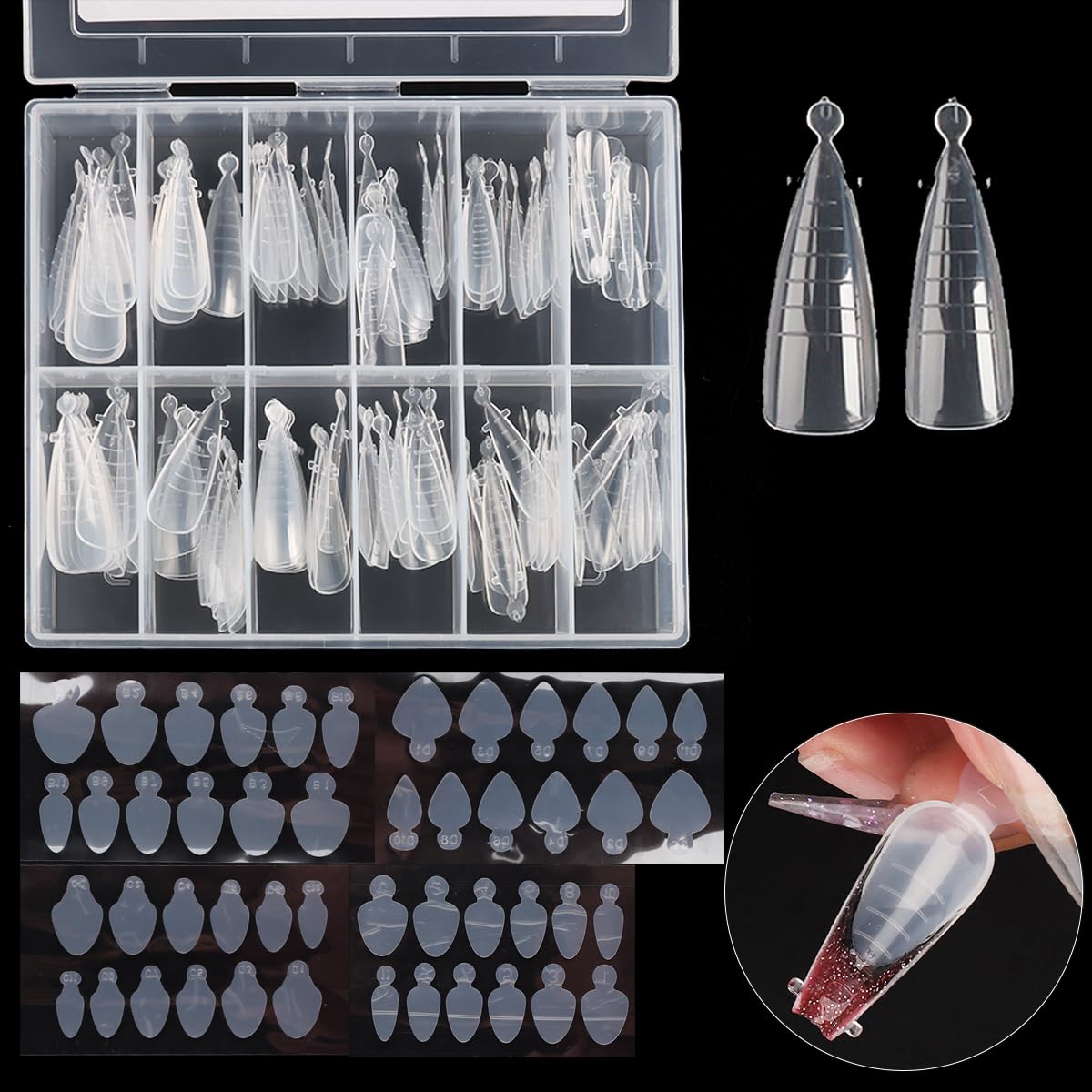 120Pcs Dual Nail Forms Set Full Cover Nail Extension Tips Coffin Almond False Nail Tips Acrylic Nail System Dual Forms With Sili