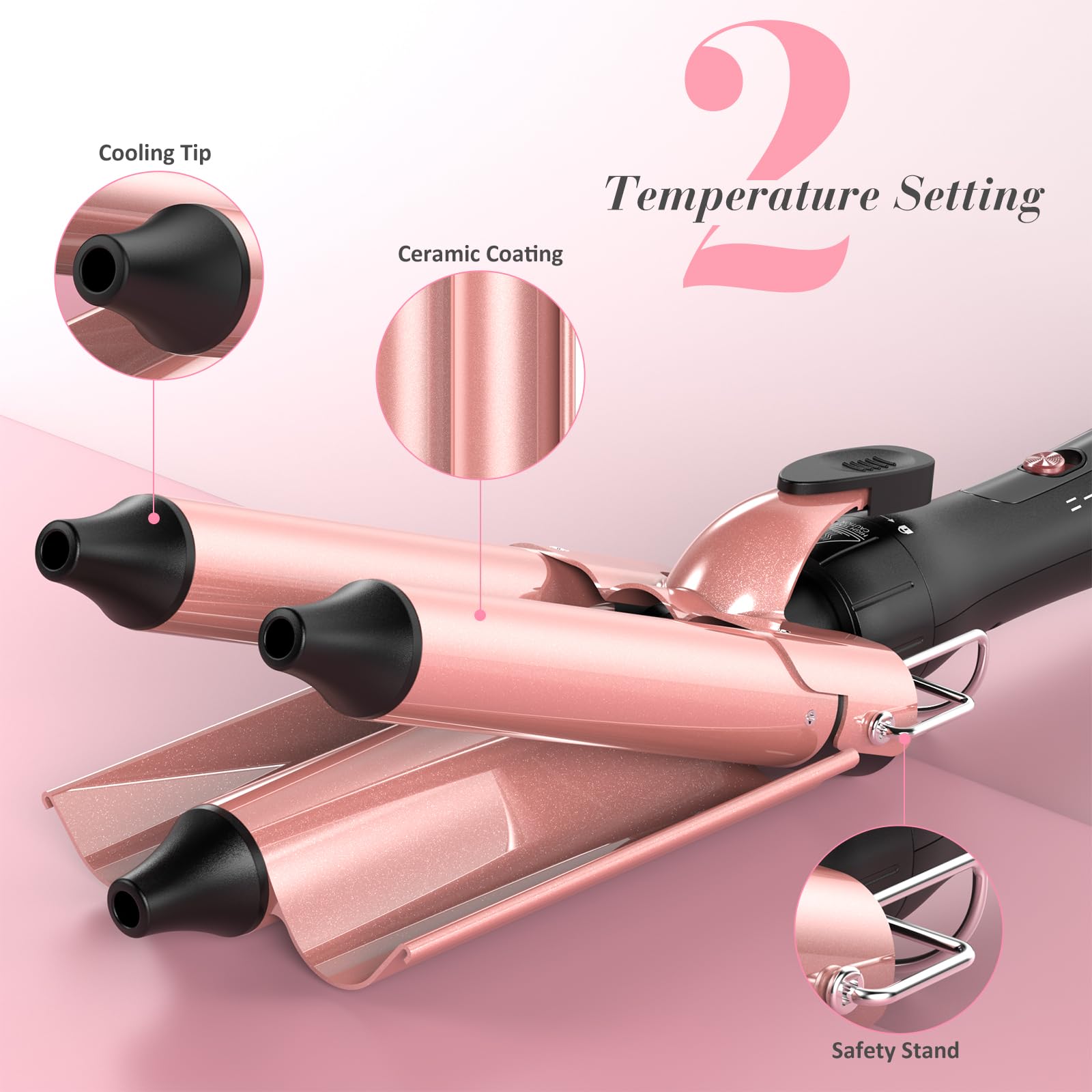 Mocemtry 5 In 1 Curling Wand Set With 3 Barrel Hair Crimper For Women