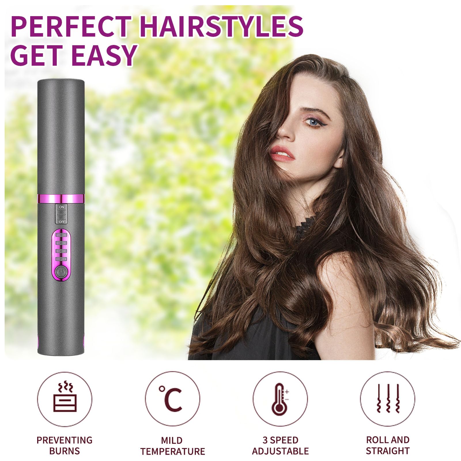 OBEST Cordless Hair Straighteners Curler 2 in 1, Mini Portable Travel Wireless Flat Iron, Fast Heat Up, Anti-Scald 3-Level Strai