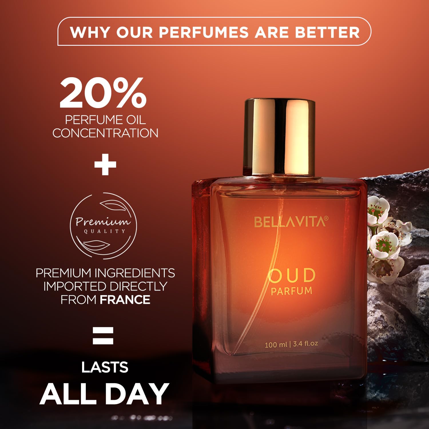 Bellavita Luxury Oud (3.4 Fl.Oz.) Eau De Parfum For Women | Sweet, Woody & Oud | Arabian Perfume For Women | Vegan & Cruelty Fre