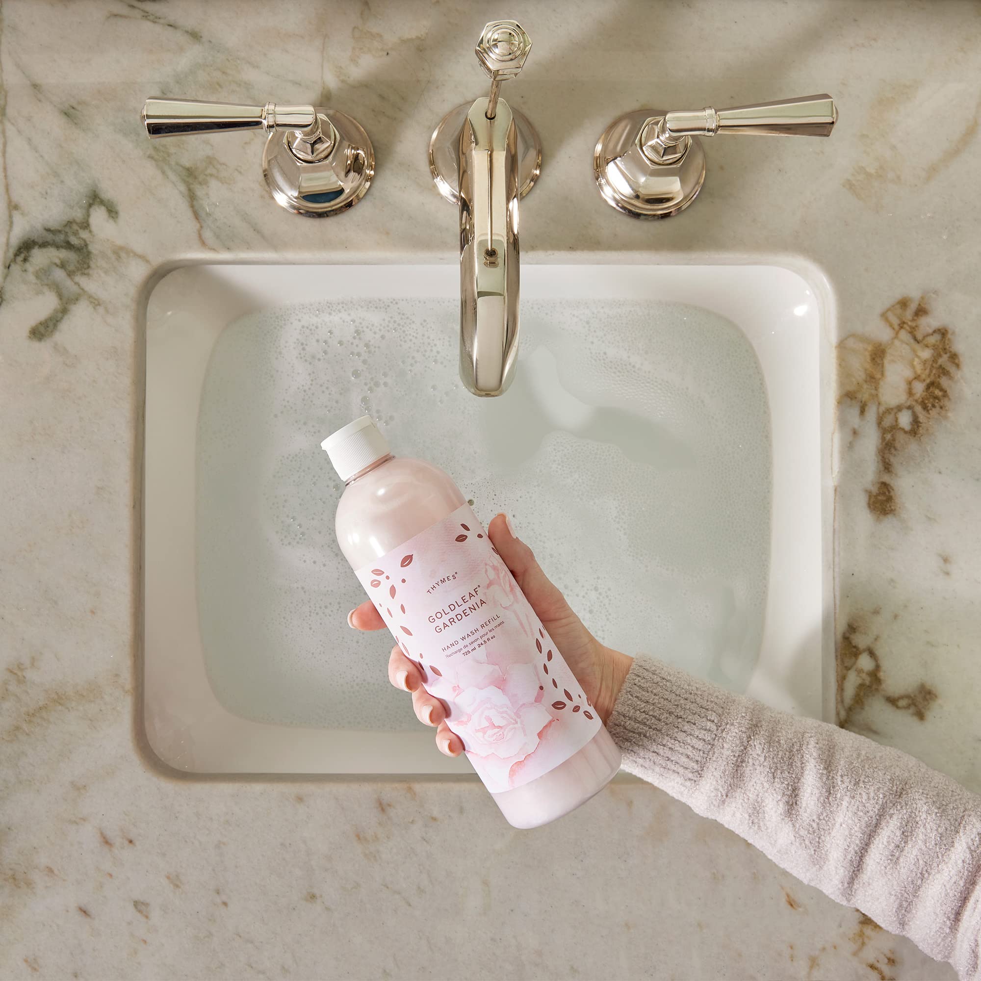 Thymes Goldleaf Gardenia Hand Wash Refill - Scented Liquid Hand Soap - Nourishing And Lightly Scented, Ideal For Daily Cleansing