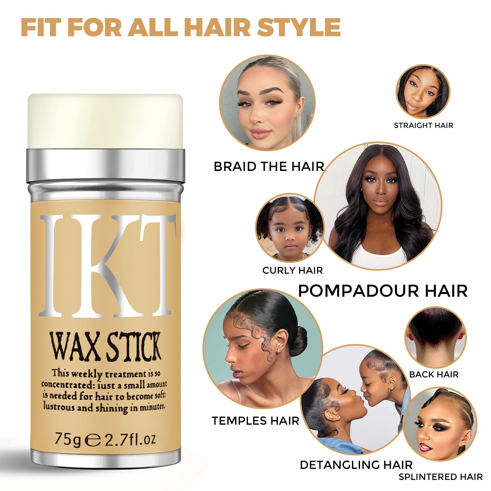 Hair Wax Stick For Wigs With Brushes Bed Head Stick Edge Control Slick Stick Hair Pomade Stick Non-Greasy Styling Wax 2.7 Oz, Lo