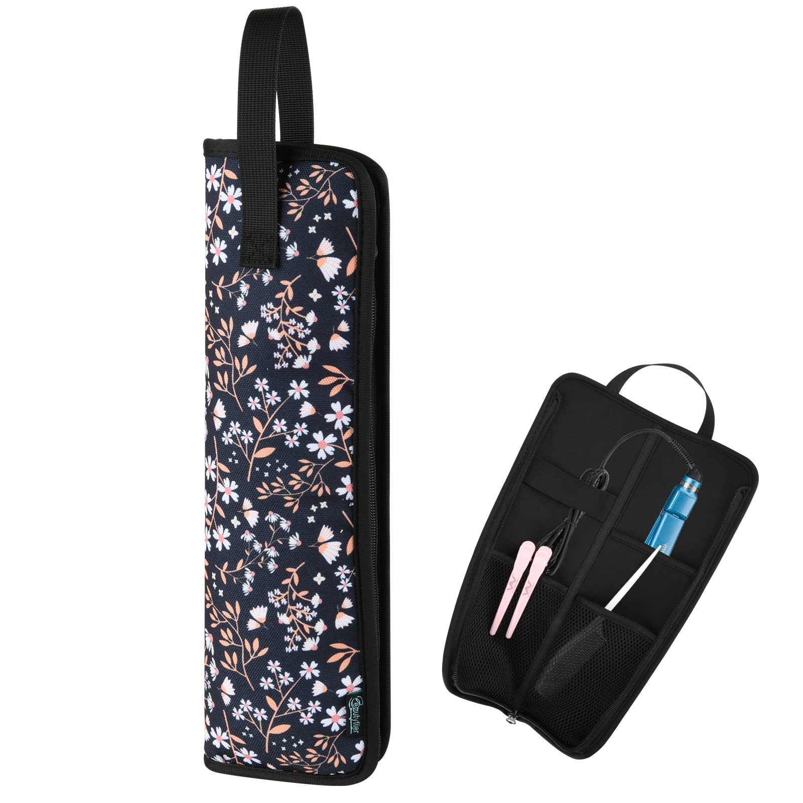 Beautyflier Premium Universal Flat Iron Holder Tavel Bag, Heat-Resistant Canvas Travel Tote Bag for Hair Straighteners, Ideal fo