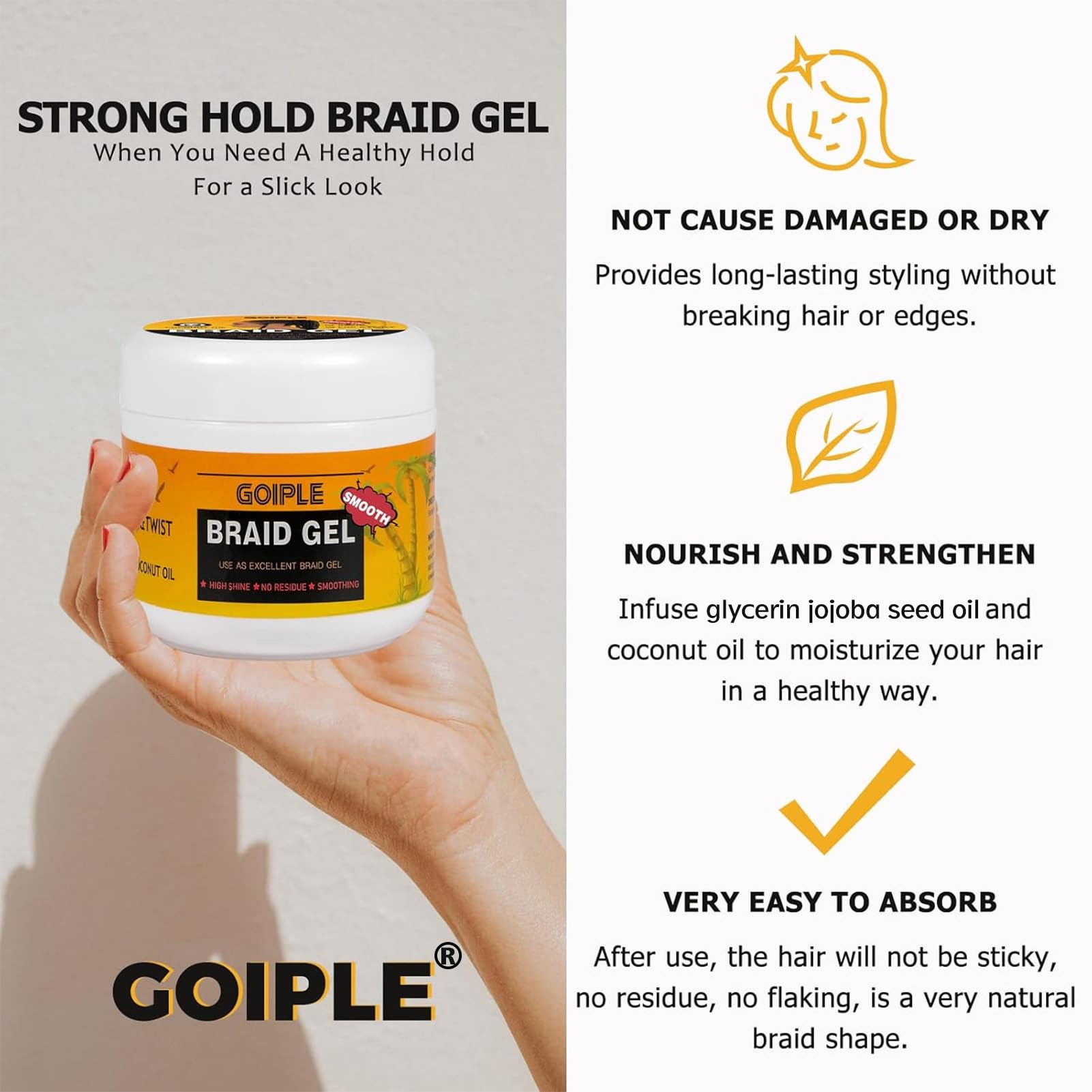 16 Oz Big Capacity Strong Hold Smoothing Gel For Twist, Locs, Braids, Edge, Cornrows - No Flake, Tames Frizz, High Shine, Easy T