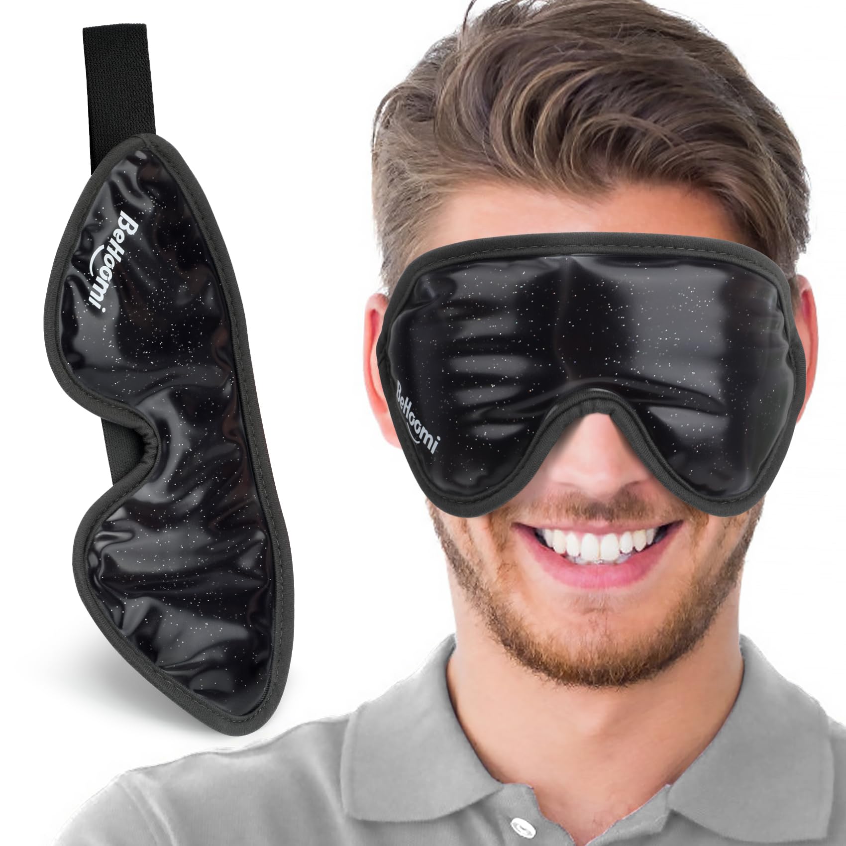 BeHoomi Cooling Eye Mask, Gel Eye Mask Cold Eye Ice Pack, Reusable Ice Mask, Cool Relaxation, No Freeze, Comfort Snug Fit, Cold 