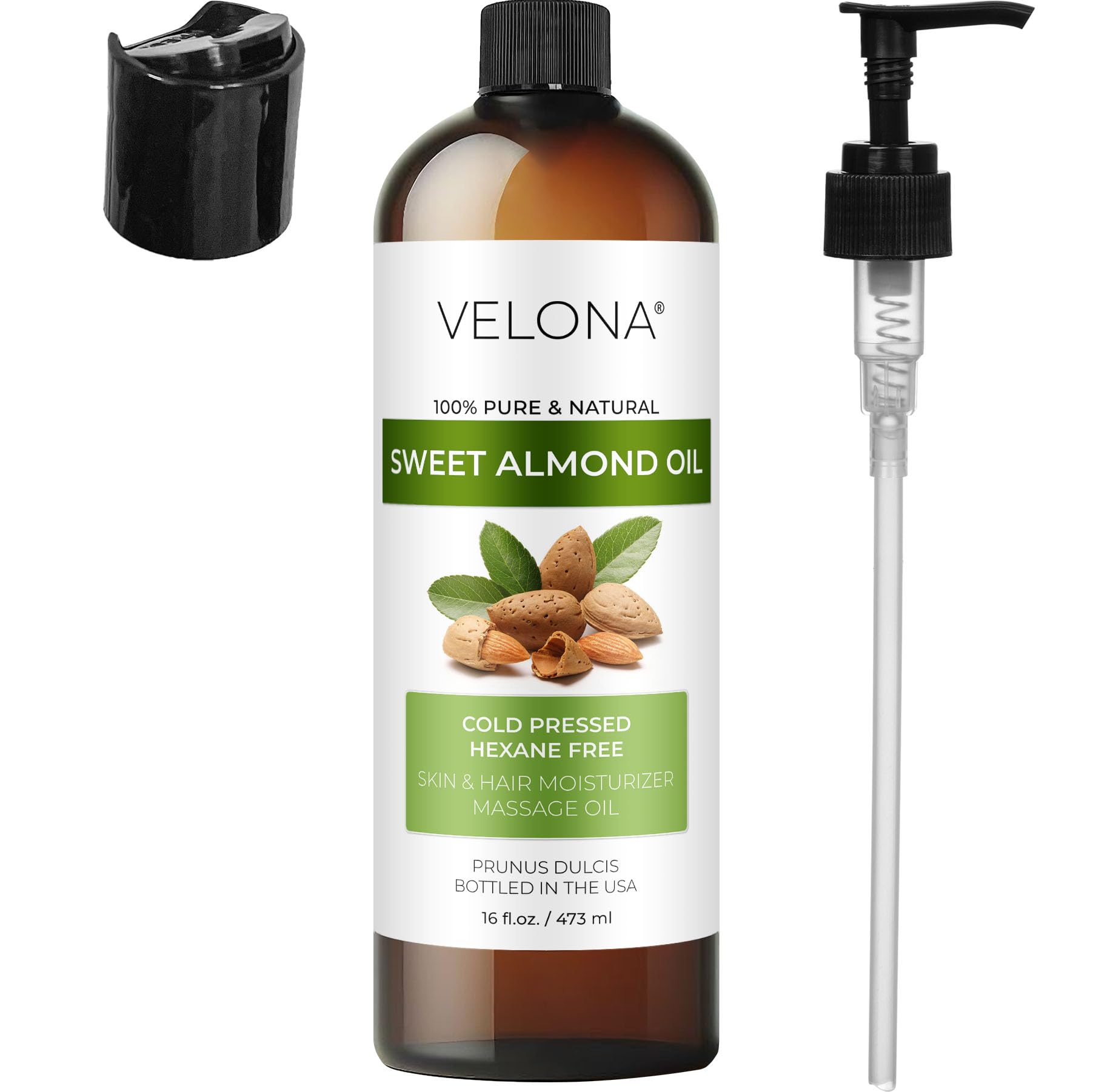 Velona Sweet Almond Oil - 16 Fl Oz | 100% Pure And Natural Carrier Oil |Cold Pressed | Skin, Hair, Body & Face Moisturizing | Us