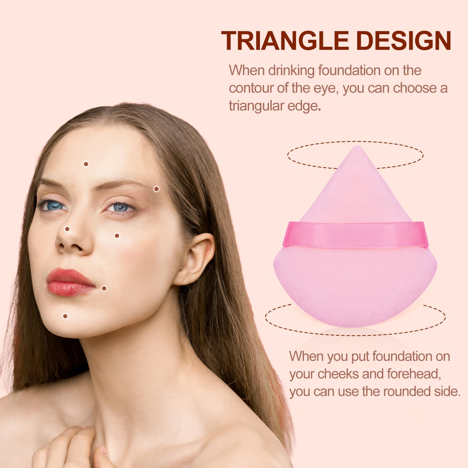Flytianmy 16Pcs Triangle Powder Puffs, Face Makeup Puff For Body Loose Powder Beauty Makeup Tool Pink