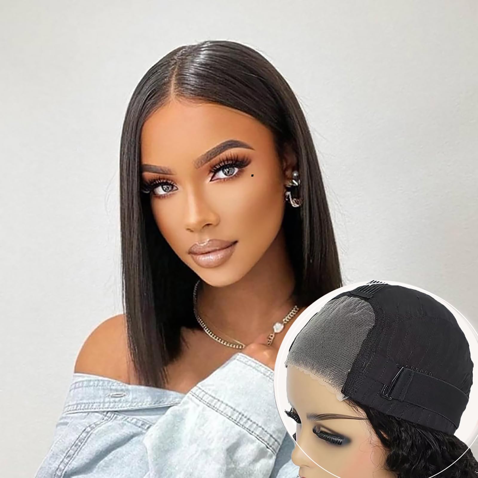 Maytune Wear and Go Glueless Bob Wigs Human Hair Pre Plucked Pre Cut Upgrade 4x4 HD Lace Closure Wigs Human Hair for Beginners S