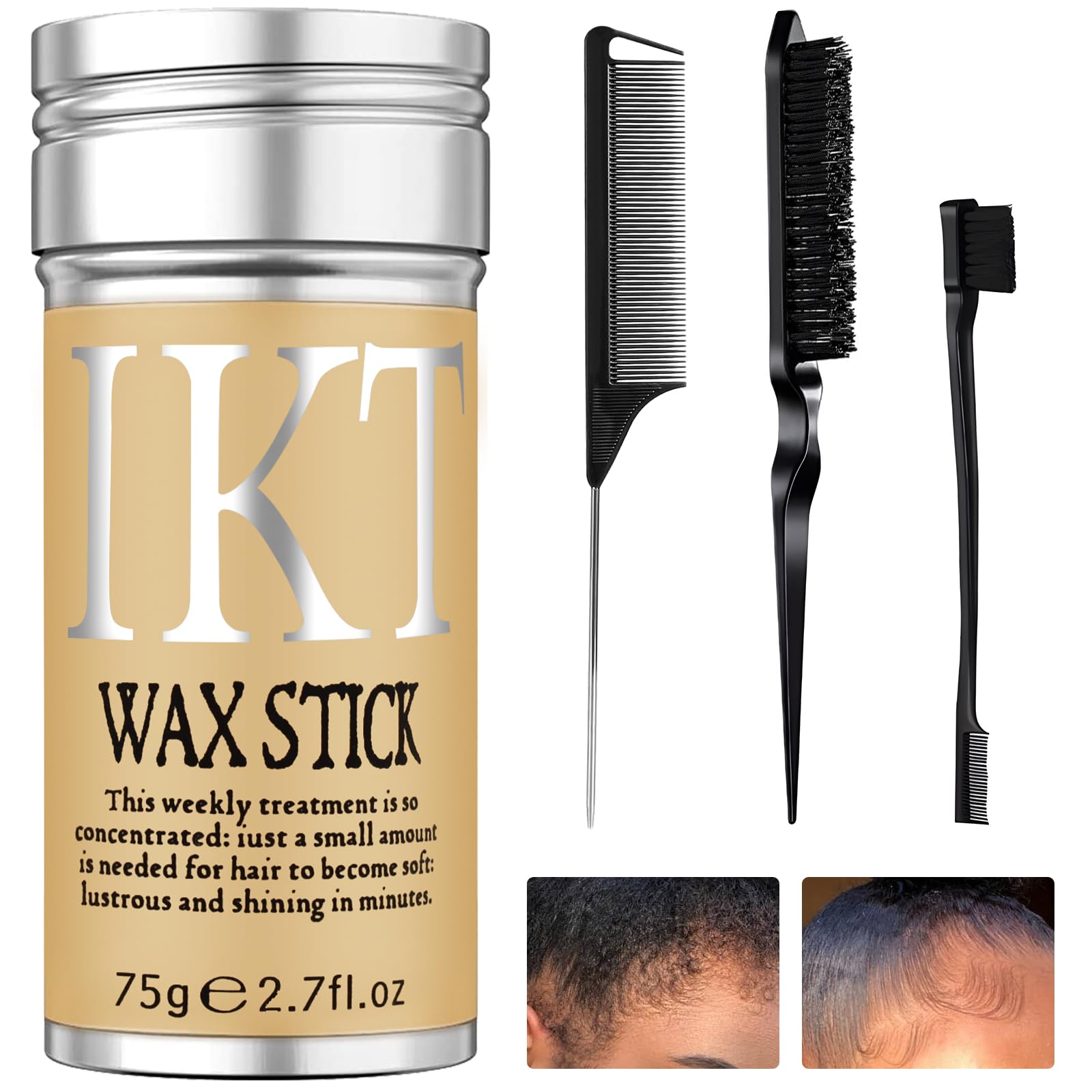 Hair Wax Stick For Wigs With Brushes Bed Head Stick Edge Control Slick Stick Hair Pomade Stick Non-Greasy Styling Wax 2.7 Oz, Lo