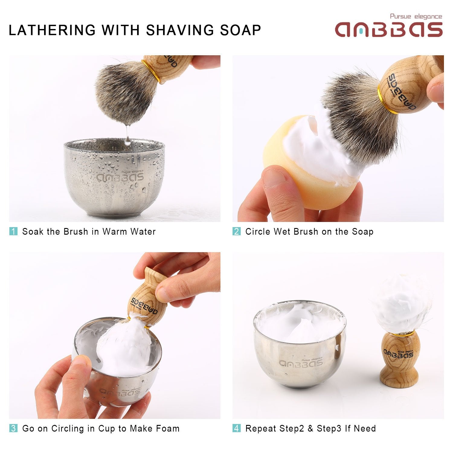 Shaving Set, Anbbas 4In1 Pure Badger Hair Shaving Brush Solid Manchurian Ash Wood Handle,Black Broken-Resistant Acrylic Shaving