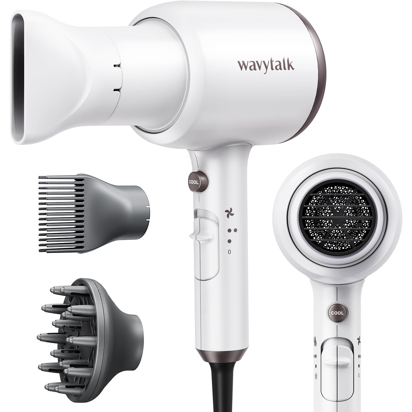 Wavytalk Hair Dryer with Diffuser and Concentrator Professional 1875 Watt Negative Ions Dryer Fast Drying Light and Quiet with C