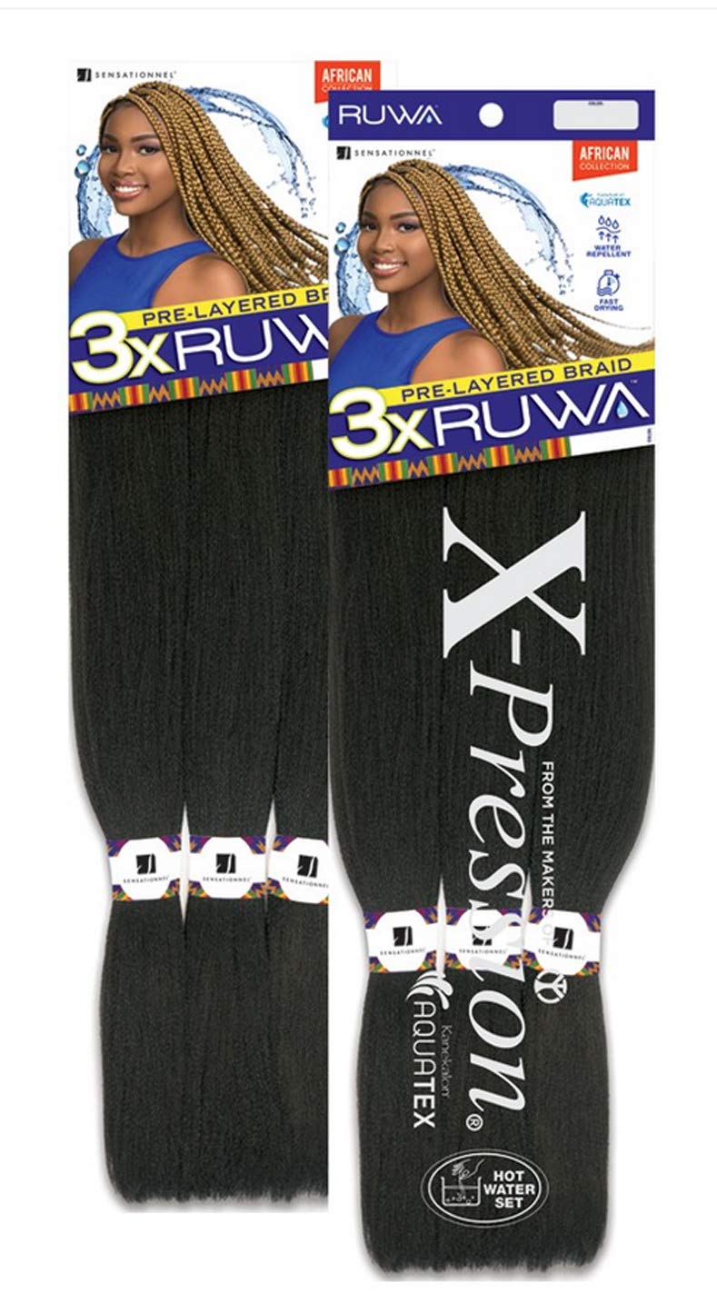 Sensationnel African Collection Kanekalon Aquatex Pre-Layered Synthetic Braid 48'' / Water-Repellent - 3Xruwa (2Packs, 1)