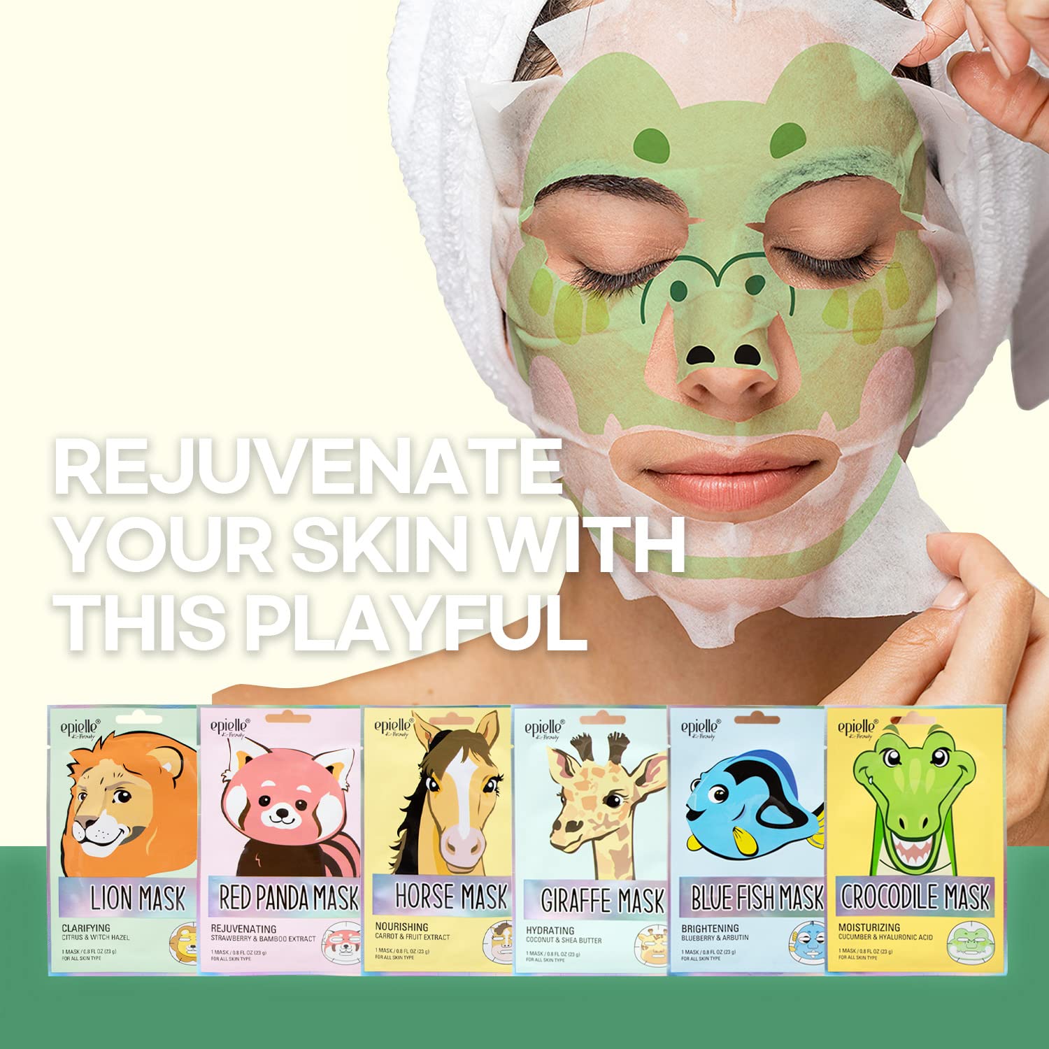 Epielle Character Sheet Masks 12 Pack, Animal Spa Mask, Korean Beauty Mask For All Skin Types, Kids Face Mask, Birthday Party Gi