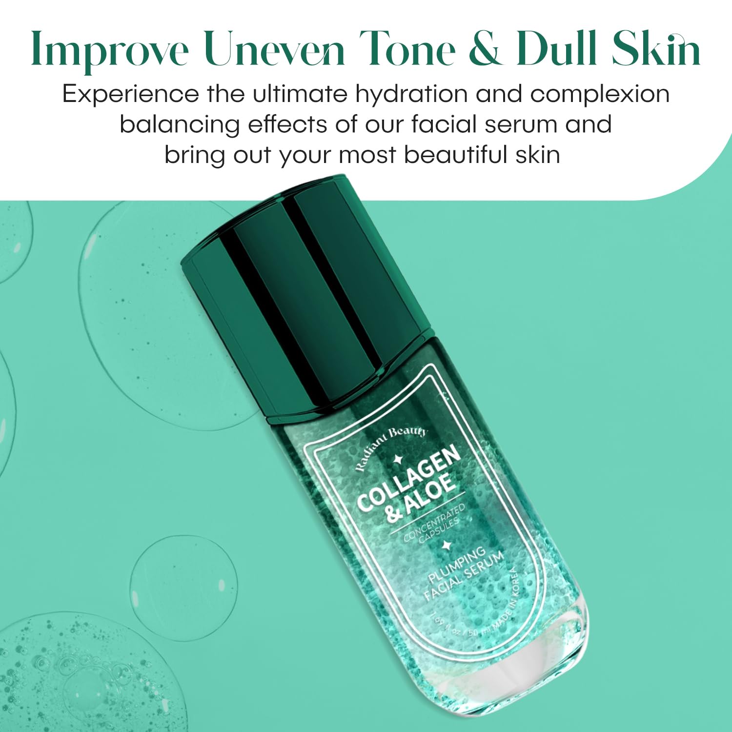 Radiant Beauty Collagen & Aloe Plumping Facial Serum - Soothing & Moisturizing - Reduces Wrinkles & Fine Lines, Combats Dark Spo