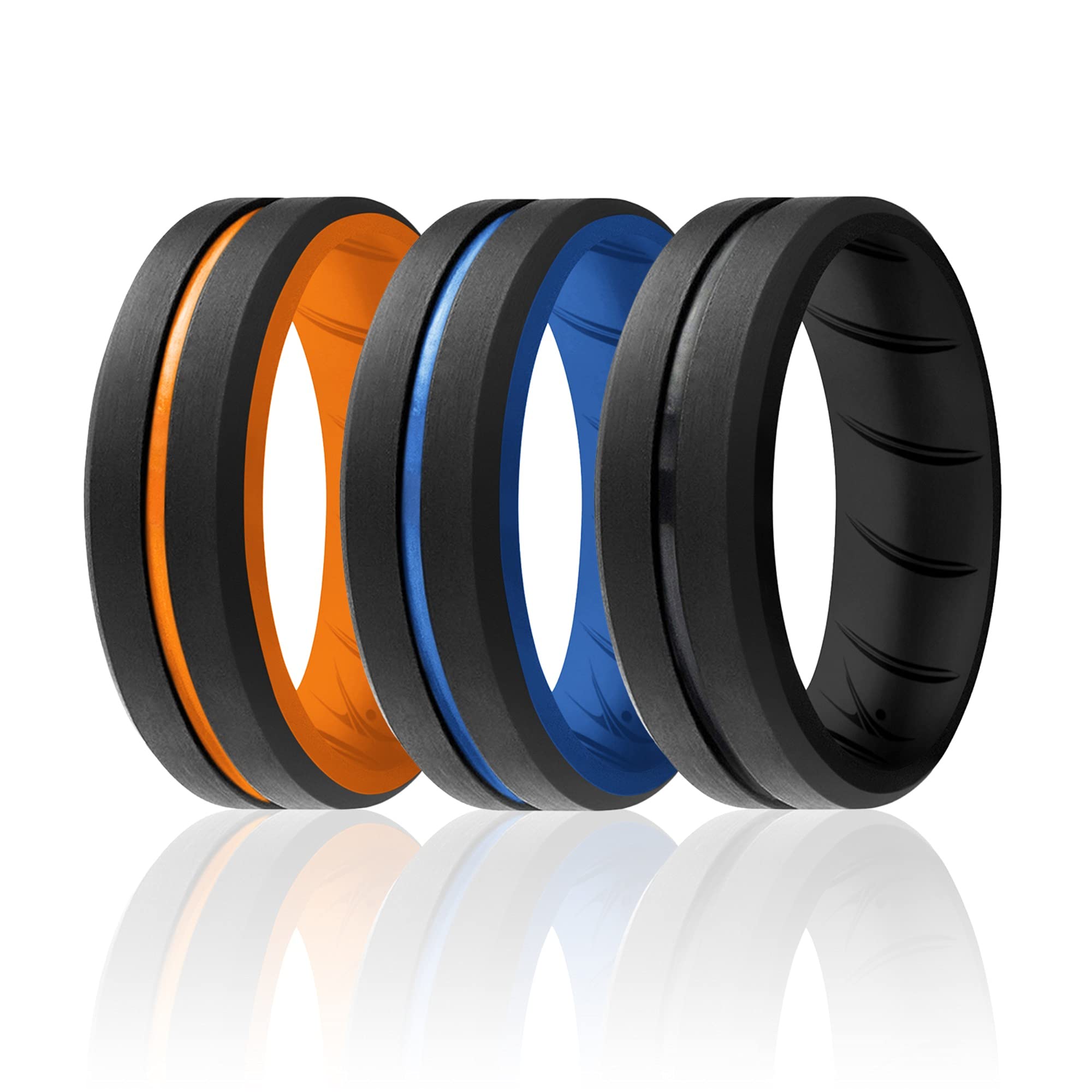 Silicone Wedding Br Middle Line Ring Set - Multicolor By Roq For Men - 3 X 15 Mm Ring